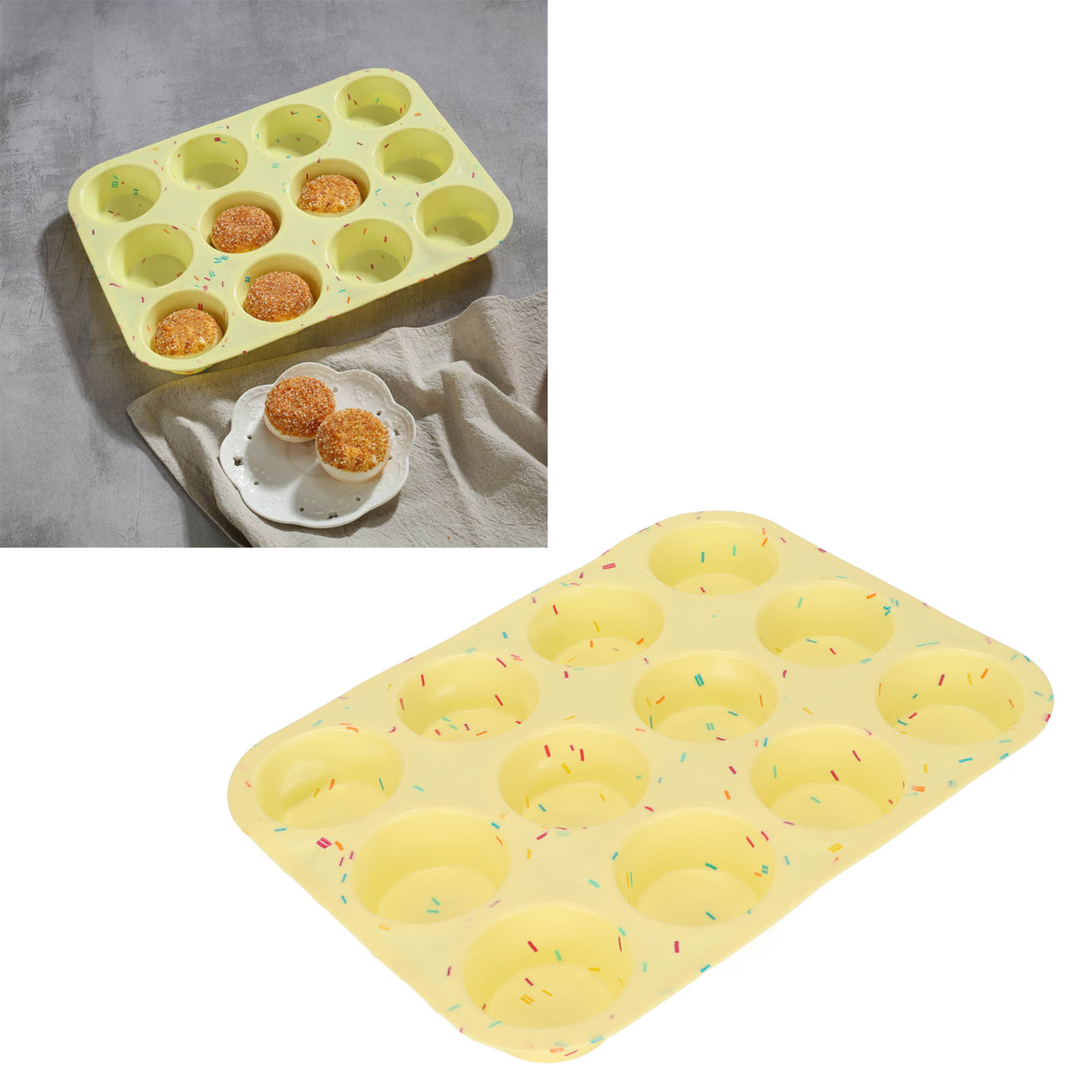 Bunte Silikon-muffinform Mit 12 Mulden, Multifunktionale Runde Kuchenform, Backwerkzeug Für Kuchenformen