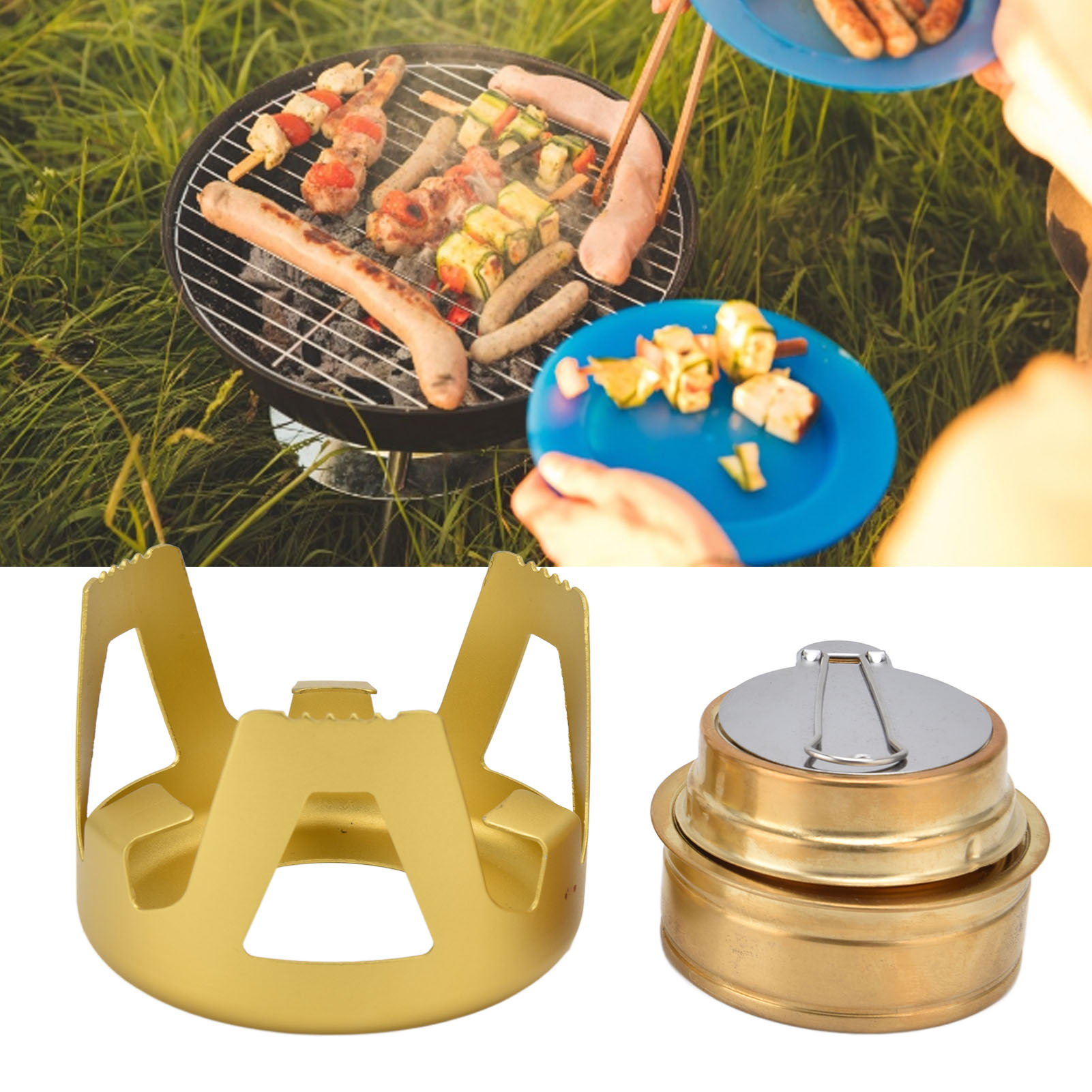 Tragbarer, Windfester Campingkocher Mit Flüssigalkoholverdampfer Und Ständer Für Outdoor-camping (gelb)