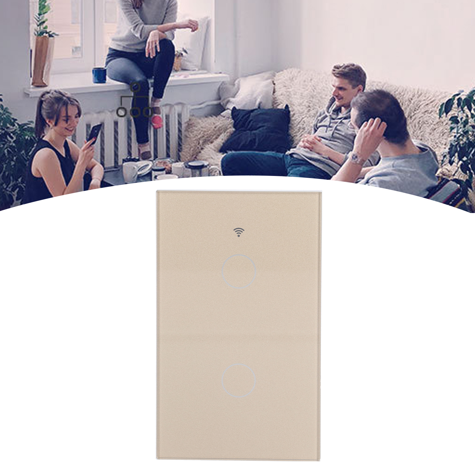 Doppelt Berührender Wandschalter (us-standard) Für Zigbee Tuya, Sprachsteuerung, 100–240 V Wechselstrom, Goldfarben