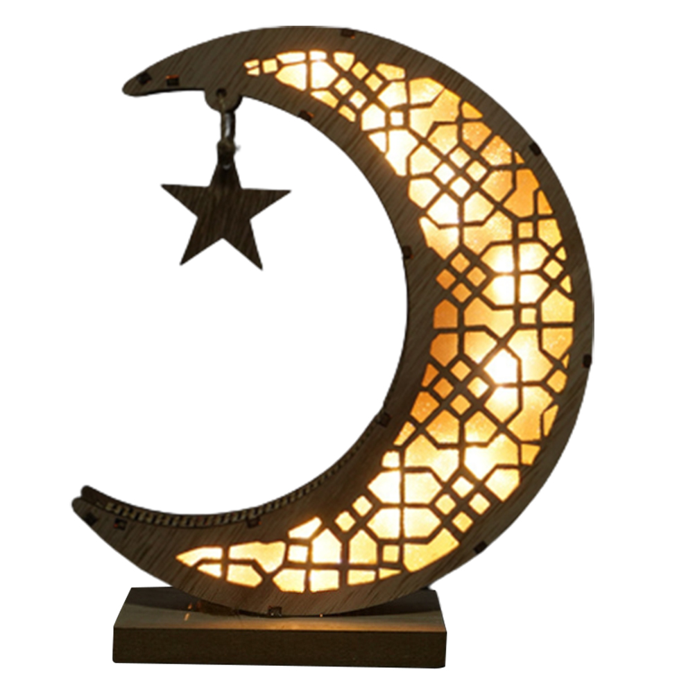 1 Dekorative Mondlampe Für Ramadan, Led-lampe Für Eid Al-fitr, Handgefertigtes Holzornament, Kleiner Mond