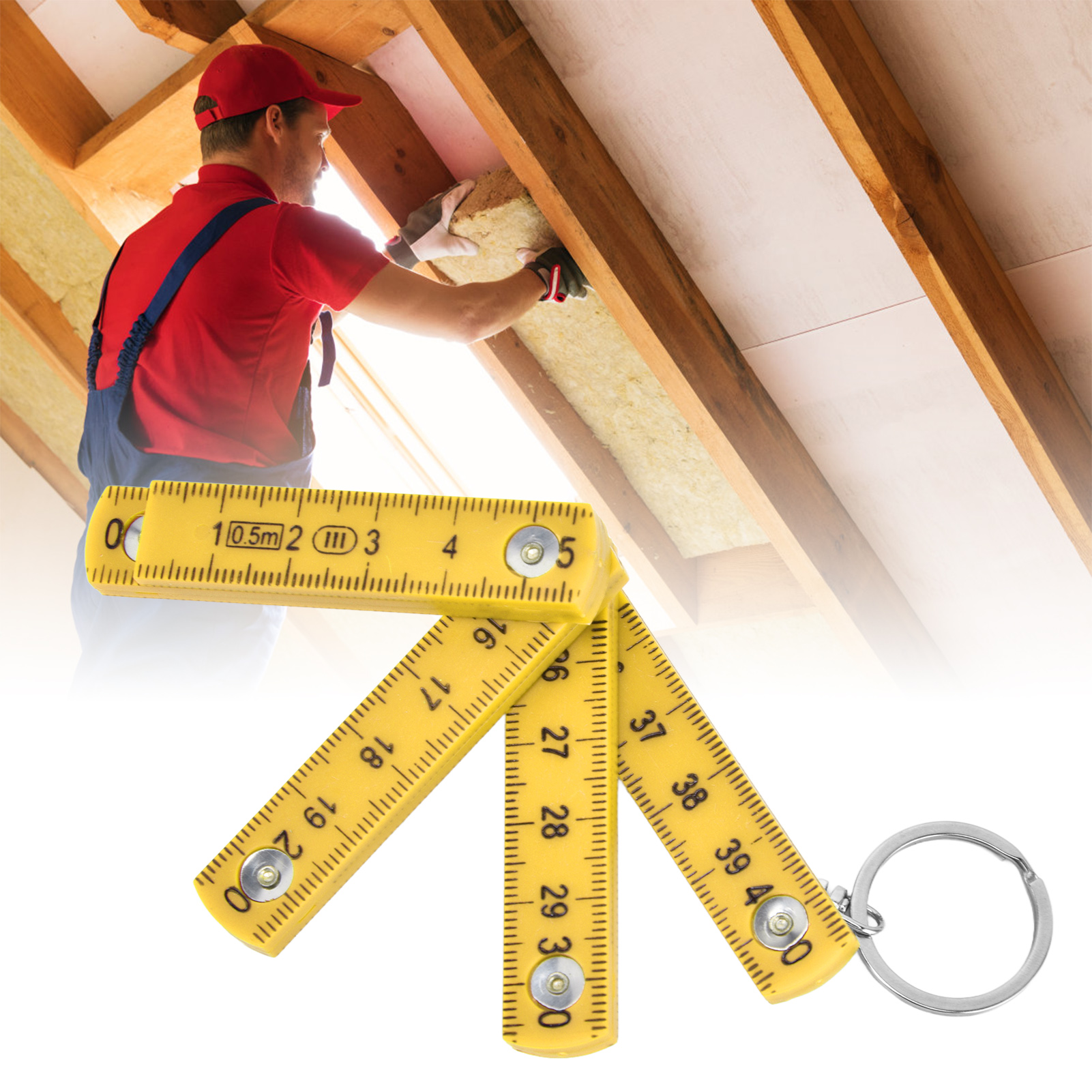 2/verkauf Eines Faltbaren Abs-lineals Für Holzbearbeitungsarbeiten, 0,5 M Lang, 10-teiliges Faltbares Lineal Für Schlüsselring, 10-teiliges Kunststofflineal, Gelb.