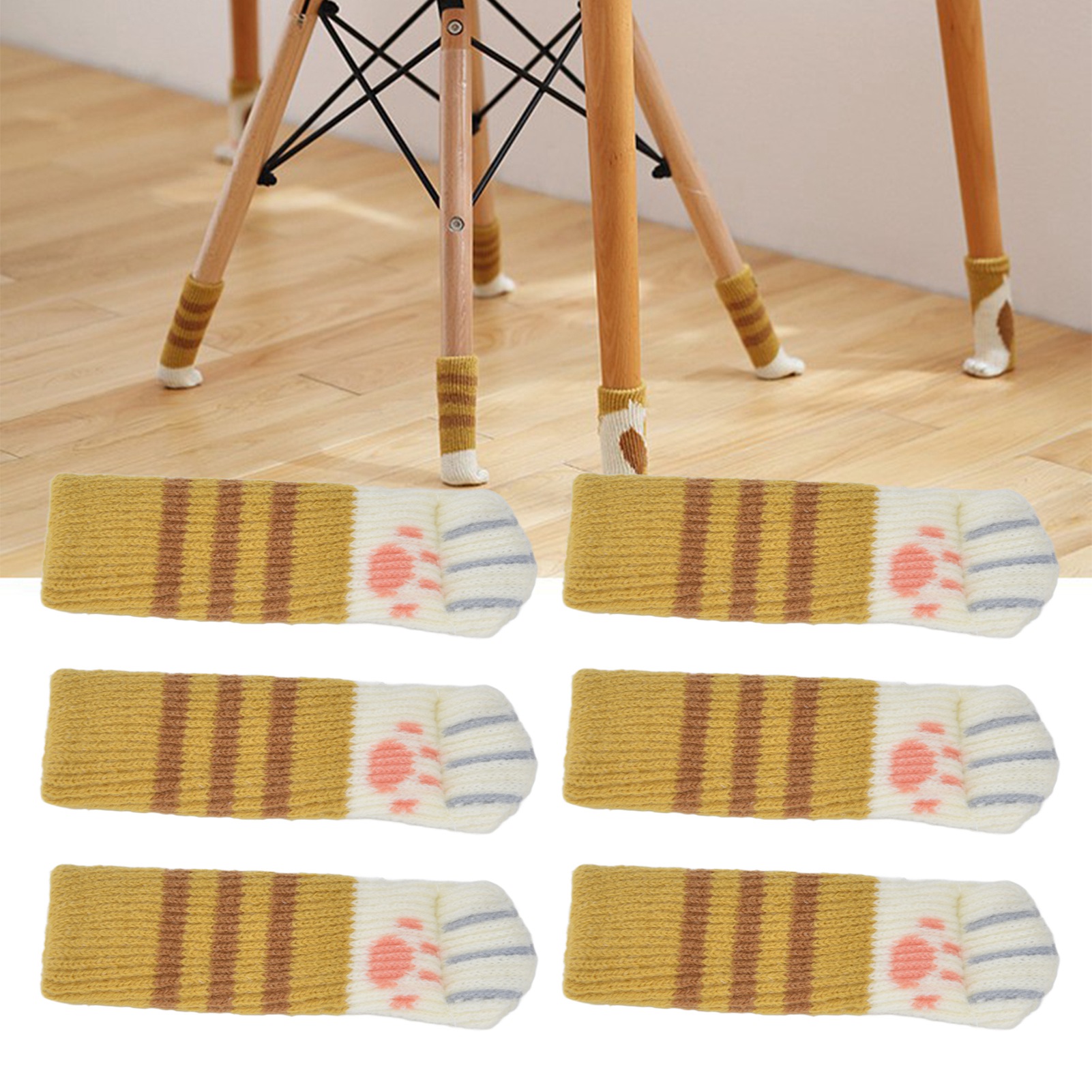 Stuhlbeinüberzüge Mit Katzenmuster, Möbelbeinsocken, Hockerbeinüberzüge, Stuhlbeinpolster, Doppellagige, Dicke Netzüberzüge Für Tisch- Und Stuhlbeine, Ingwergelbe Streifen