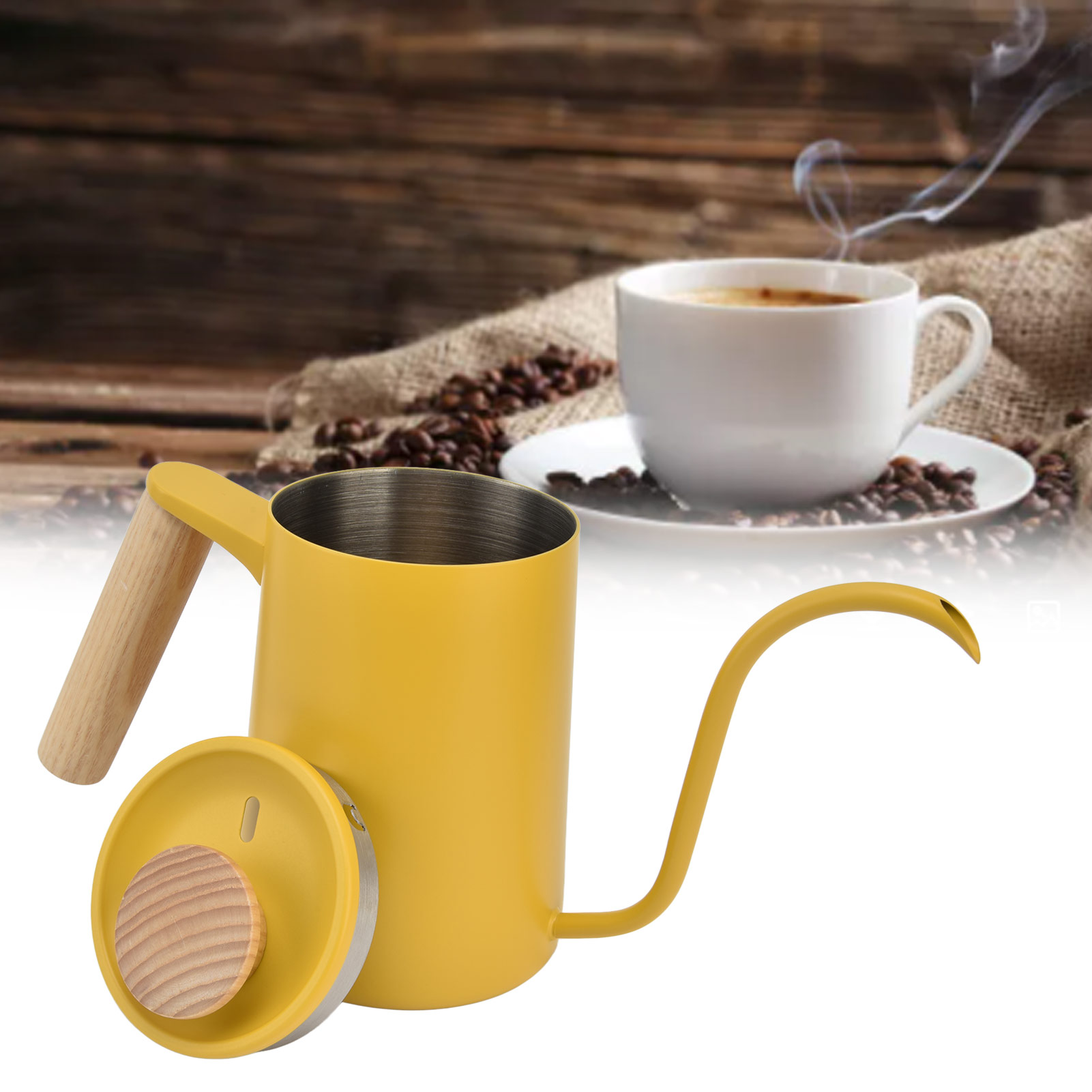 Filterkaffeemaschine Aus Gelbem Edelstahl Mit Integriertem Filter, Feinem Wasserdurchfluss, Elegantem Schwanenhalsdesign, 600 Ml