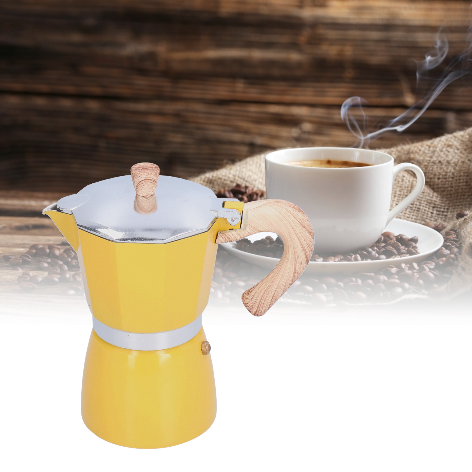 Italienische Kaffeemaschine, 300 Ml, Geeignet Für Gas- Und Ethanolherde Sowie Elektroöfen, Gelb