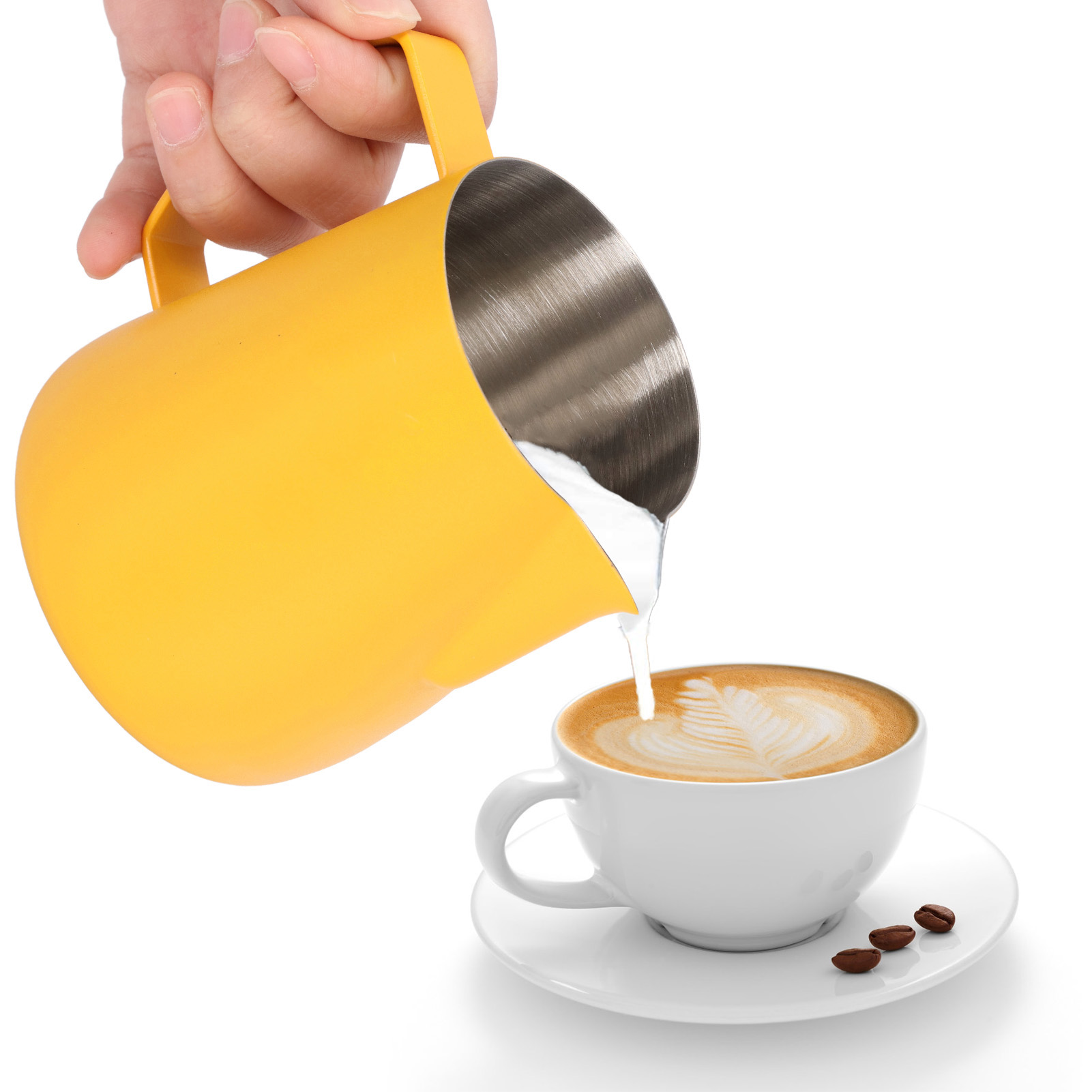 400 Ml Latte-art-becher/kanne Aus Teflon In Schwanenform, Milchgelbe Farbe, Mit Schwanenförmigem Ausguss