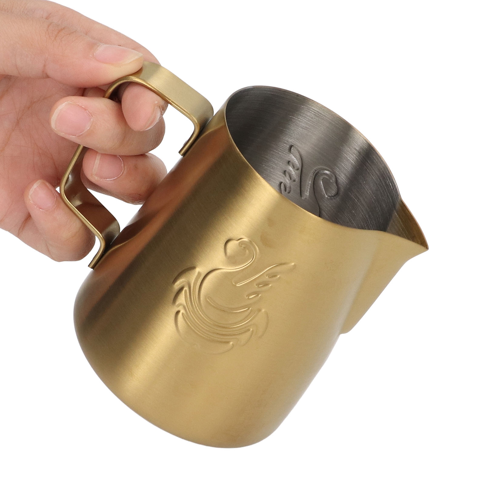 380-ml-latte-art-becher Mit Klappgriff, Edelstahl 304, Spitzer Ausguss, Schwanenförmiges Latte-art-kännchen, Gold