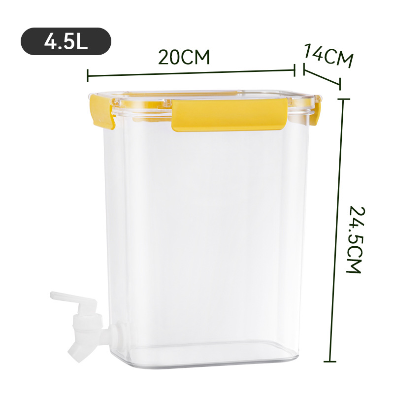 Große Kaltwasserkaraffe Mit Zapfhahn, Ideal Für Kühlschrank Oder Küche, Mit Zapfhahn Zum Ausgießen Von Zitronensaft. Dickwandiger Kaltwassereimer Aus Kunststoff, Gelb – 4,5 L