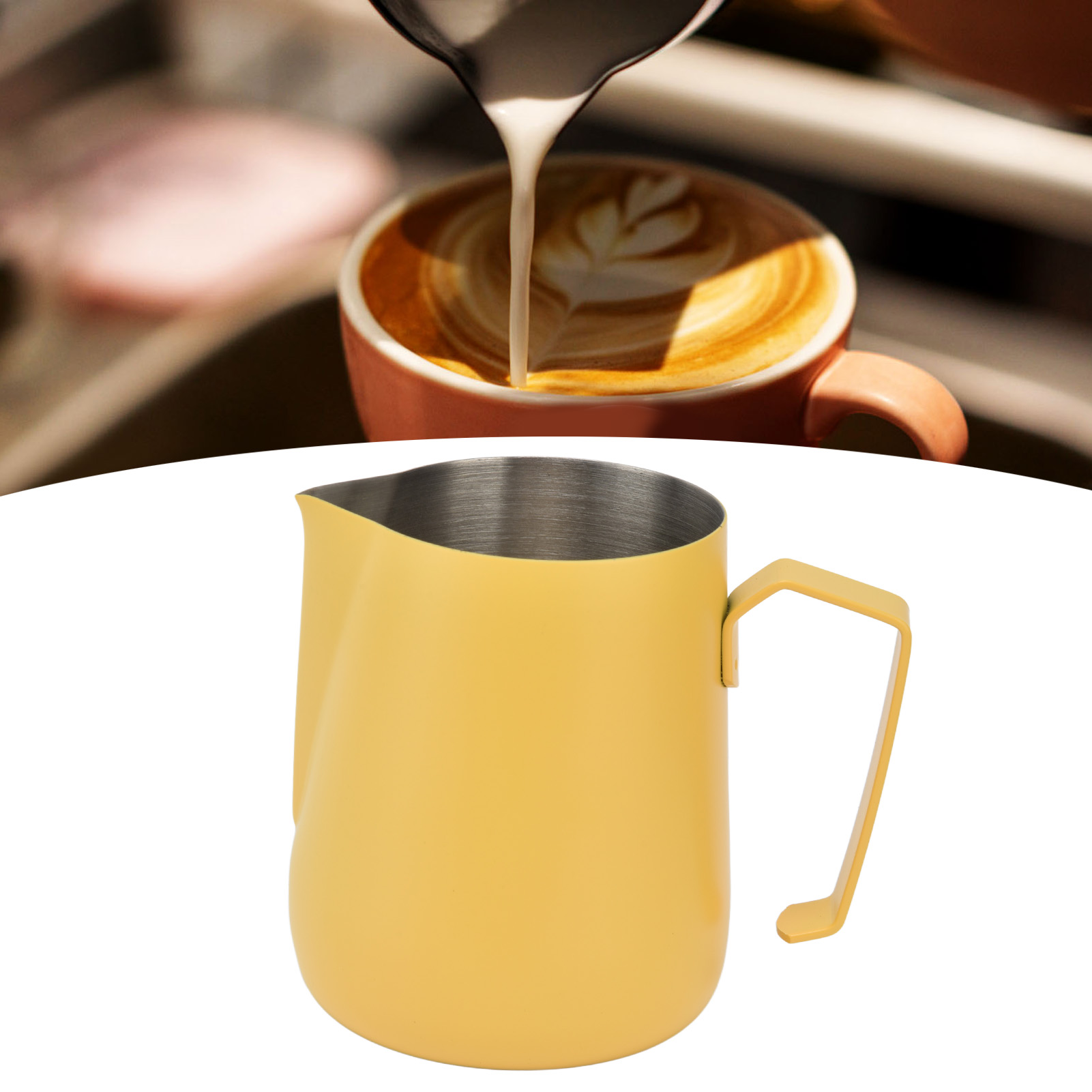 450-ml-latte-art-becher Mit Spitzem Ausguss, Zylindrischer Becher Zum Milchaufschäumen, Dickwandiger Kaffeebecher Mit Spitzem Ausguss, Gelb
