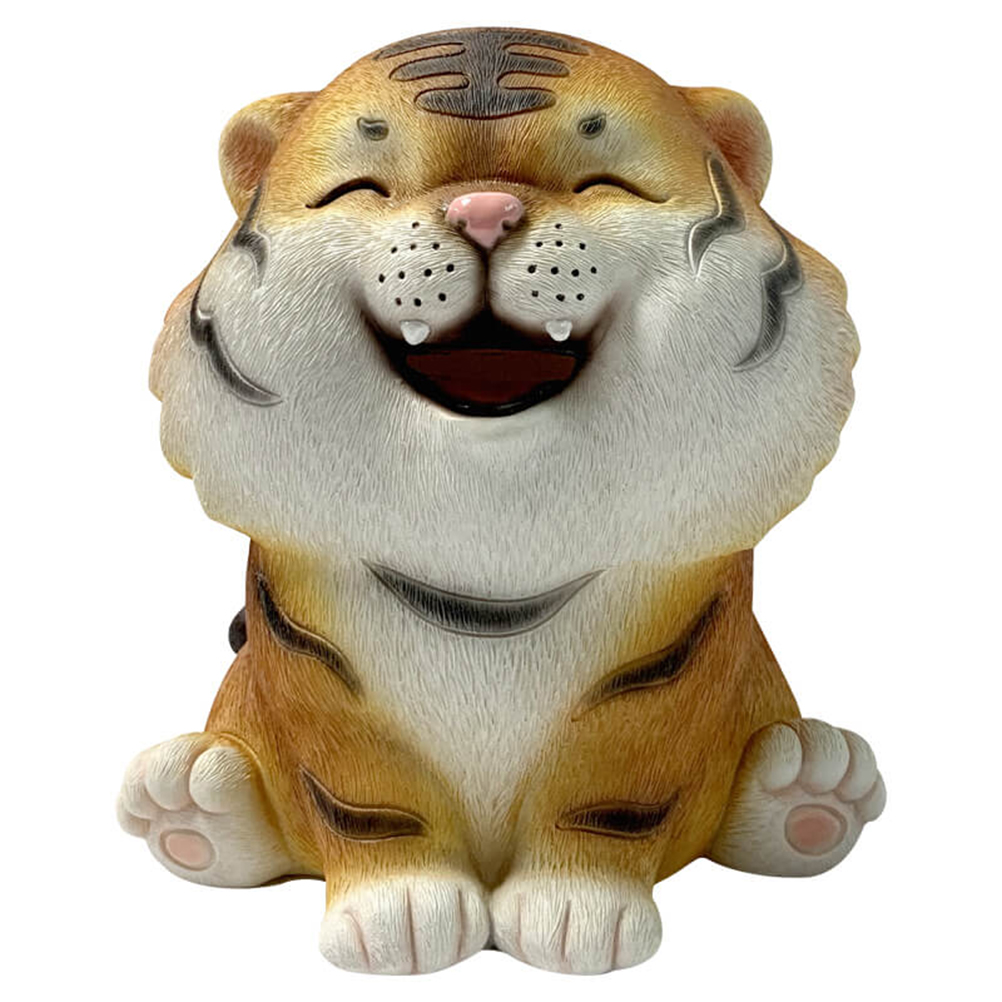 Ein Entzückendes, Tigerförmiges Sparschwein (gelber Tiger, Abgebildet), Das Nur Empfängt Und Nichts Ausgibt.