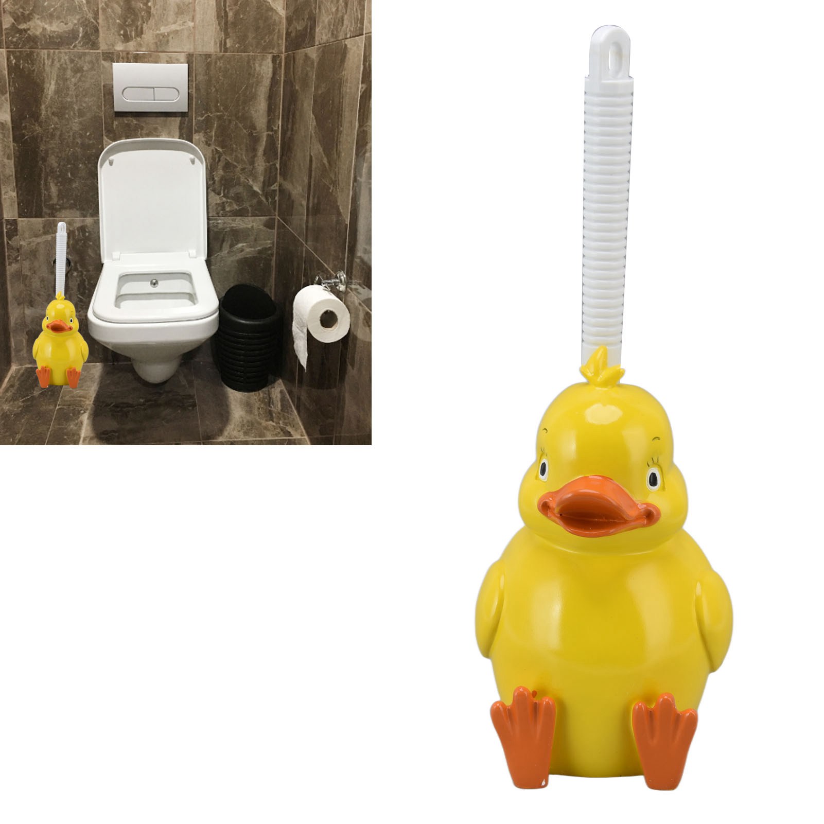 Kreative, Gelbe, Entenförmige Toilettenbürste Mit Sockel, Haushalts-toilettenbürste Ohne Tote Winkel