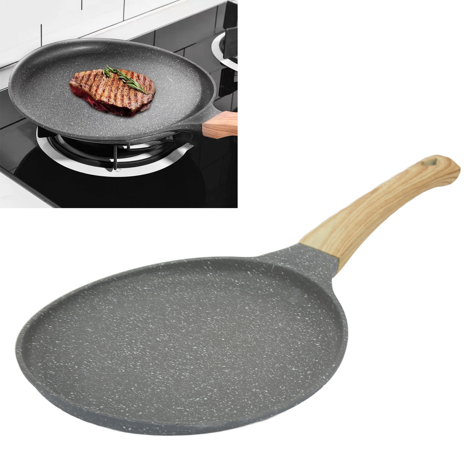 Flache Bratpfanne, Gleichmäßiges Garen, Antihaftbeschichtet, Mit Griff, 28 Cm / 11,02 Zoll