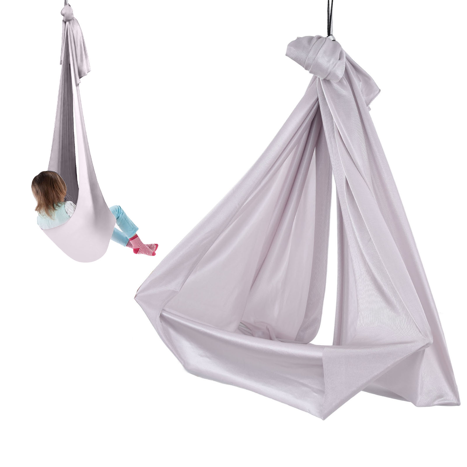 Elastische Kinderhängematte 1 X 2,8 M, Für Drinnen Und Draußen, Sensorische Hängematte Für Aerial Yoga, Grau
