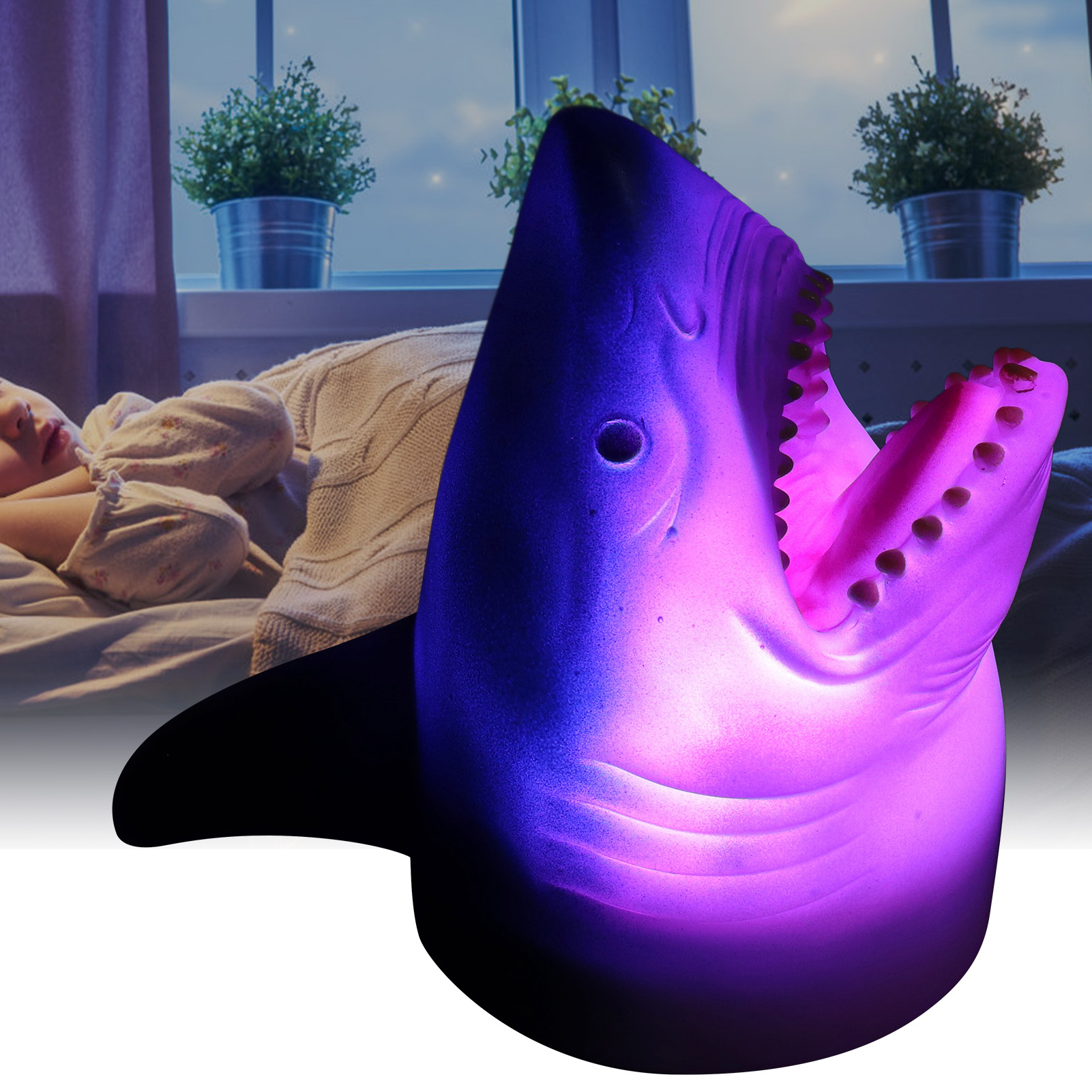 Bunte, Haiförmige Silikon-nachttischlampe, Dekoratives Nachtlicht Fürs Kinderzimmer, Farbwechselndes Graues Licht