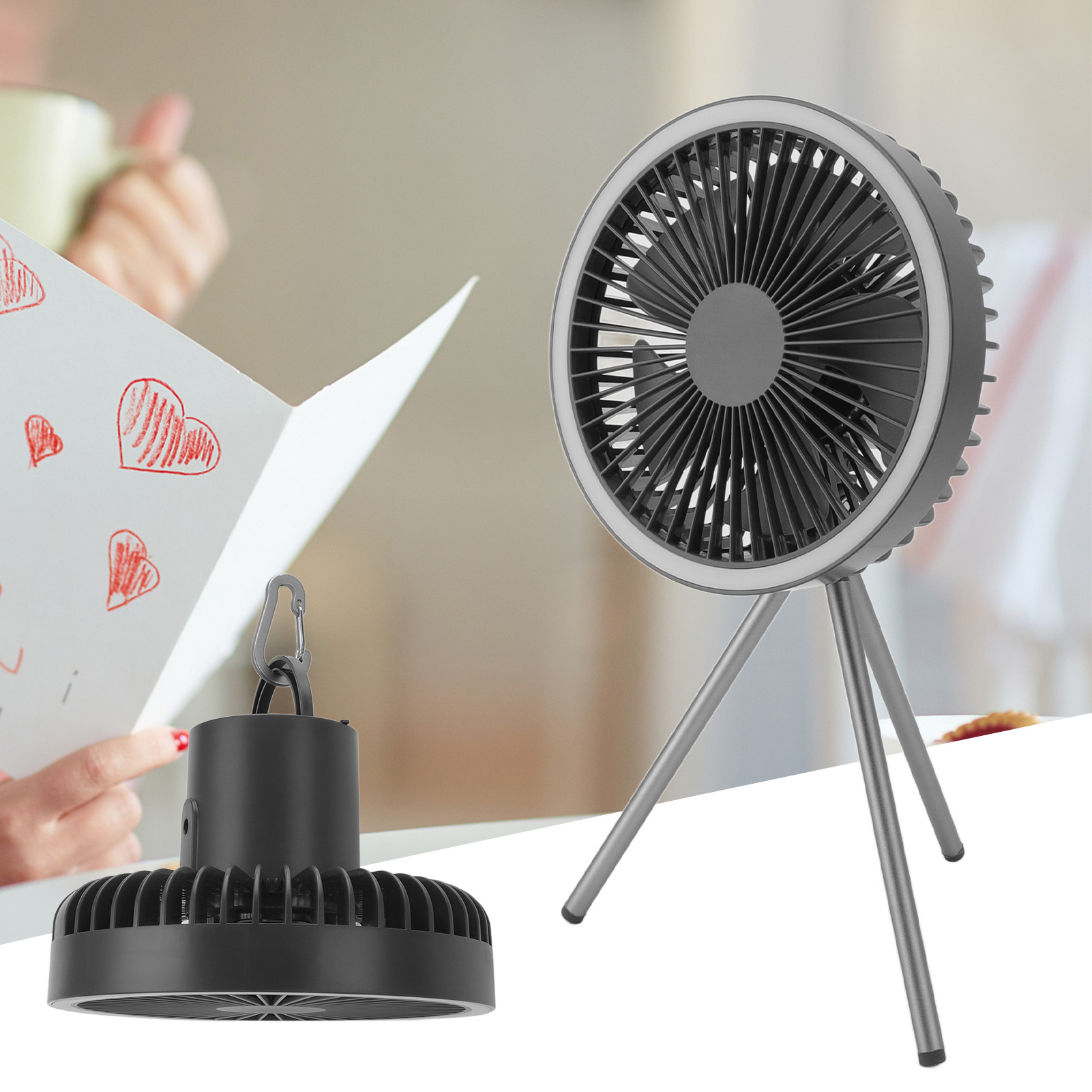 Großvolumiger Stativventilator Mit 10000 Mah Kapazität Für Büros, Desktop-computer, Zeitschaltuhren, Zelte Und Lampen (grau).
