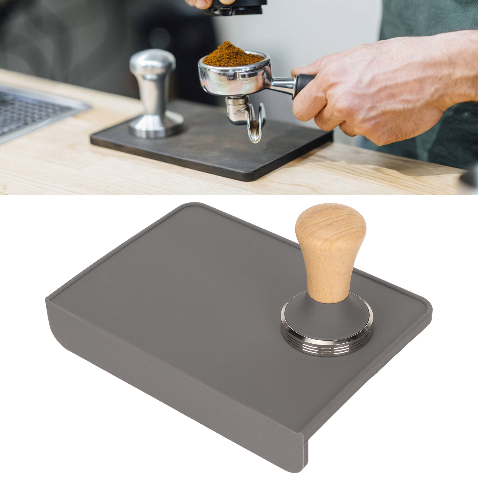 Extra Große Kaffeetampfmatte, Passender Hammer, Silikonmatte, Staubfreie Tampermatte, Graue Tampermatte + Hammer, 58 Mm Durchmesser