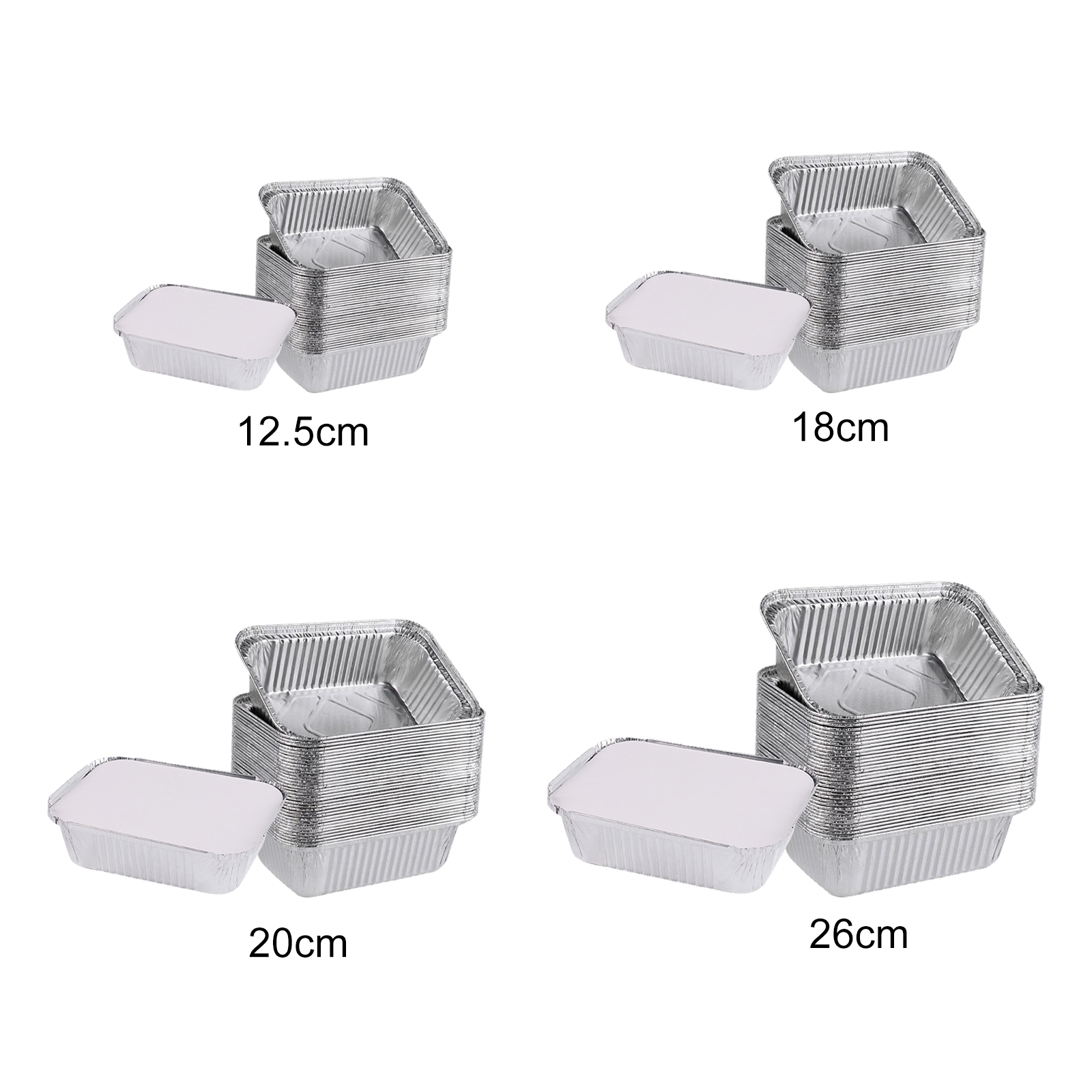 Quadratische Einweg-aluminiumfolienbehälter Mit Deckel, Ideal Zum Grillen, Backen Und Für Die Zubereitung Von Gebäck. Material: Aluminiumfolie. 50 Stück.