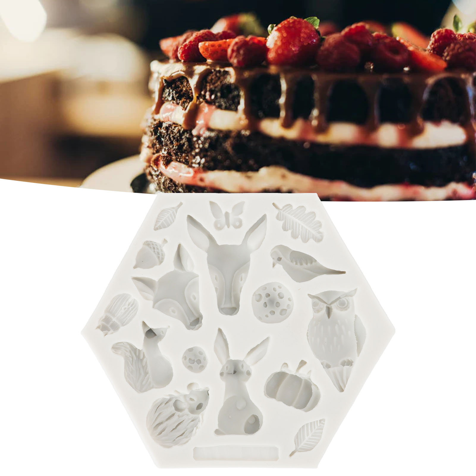 Silikon-fondant-kuchenform Mit Waldtiermotiv, Grau 952.
