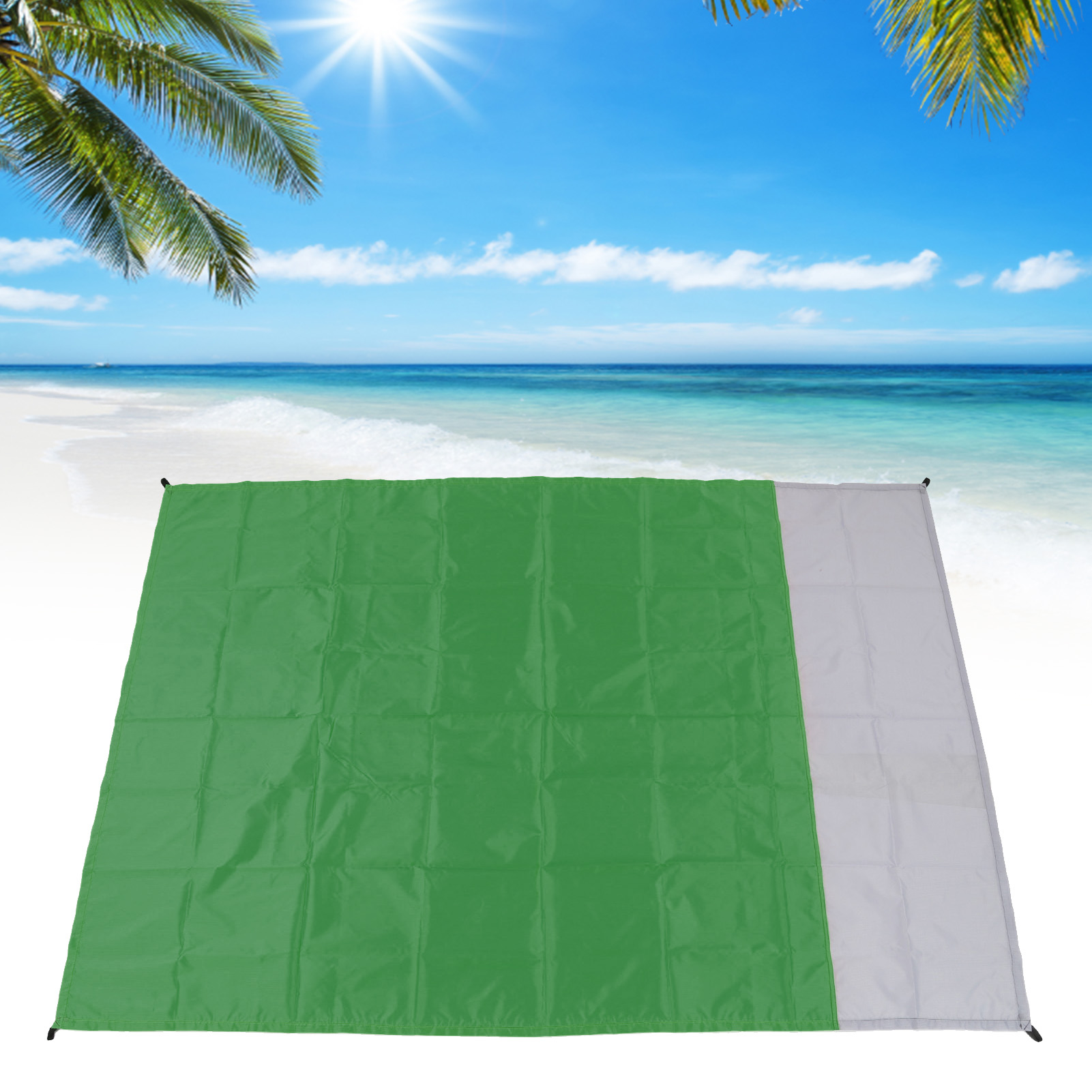Faltbare Und Wasserdichte Picknickdecke, Ideal Für Camping Und Strand. Diese Zweifarbige Stranddecke Aus Polyester Mit Karomuster Ist Feuchtigkeitsbeständig (grün Und Grau).