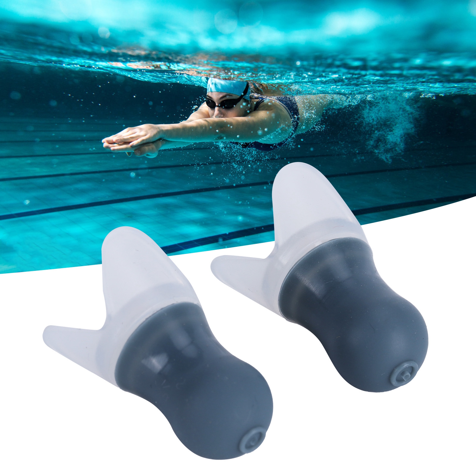 2er-pack Wasserdichte Silikon-ohrstöpsel, Lärmreduzierung, Schutz Beim Schwimmen Und Fliegen (grau L + Box)
