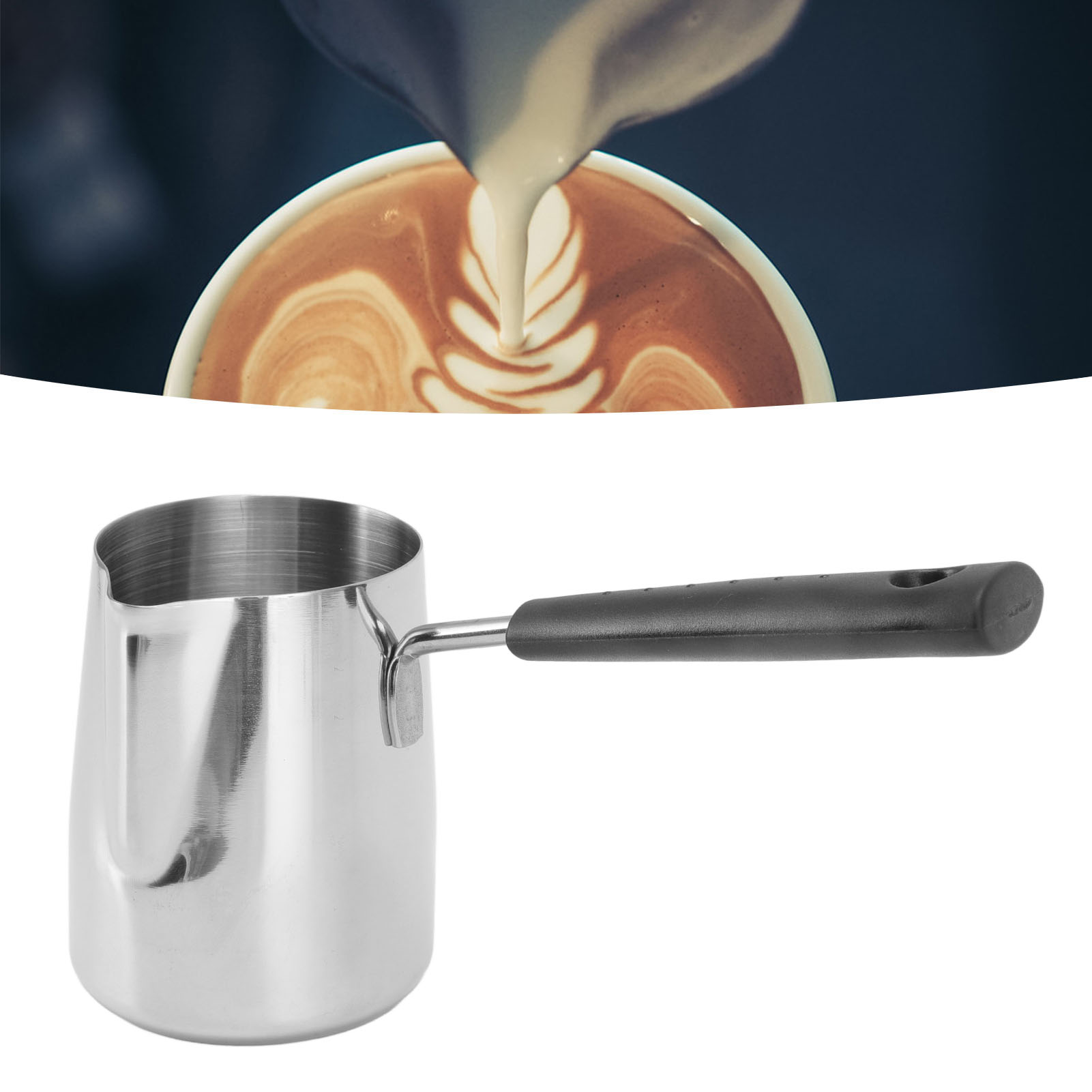 Latte-art-becher Aus Edelstahl 304 Mit Langem Henkel, Hitzebeständiger Milchbecher, Edelstahl-kaffeeset, 350 Ml