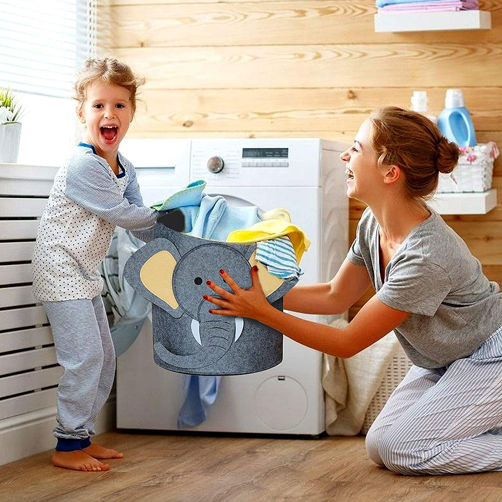 Multifunktionaler Und Praktischer Wäschekorb Aus Filz Mit Cartoon-motiv, Für Kinderspielzeug Und Schmutzige Wäsche.