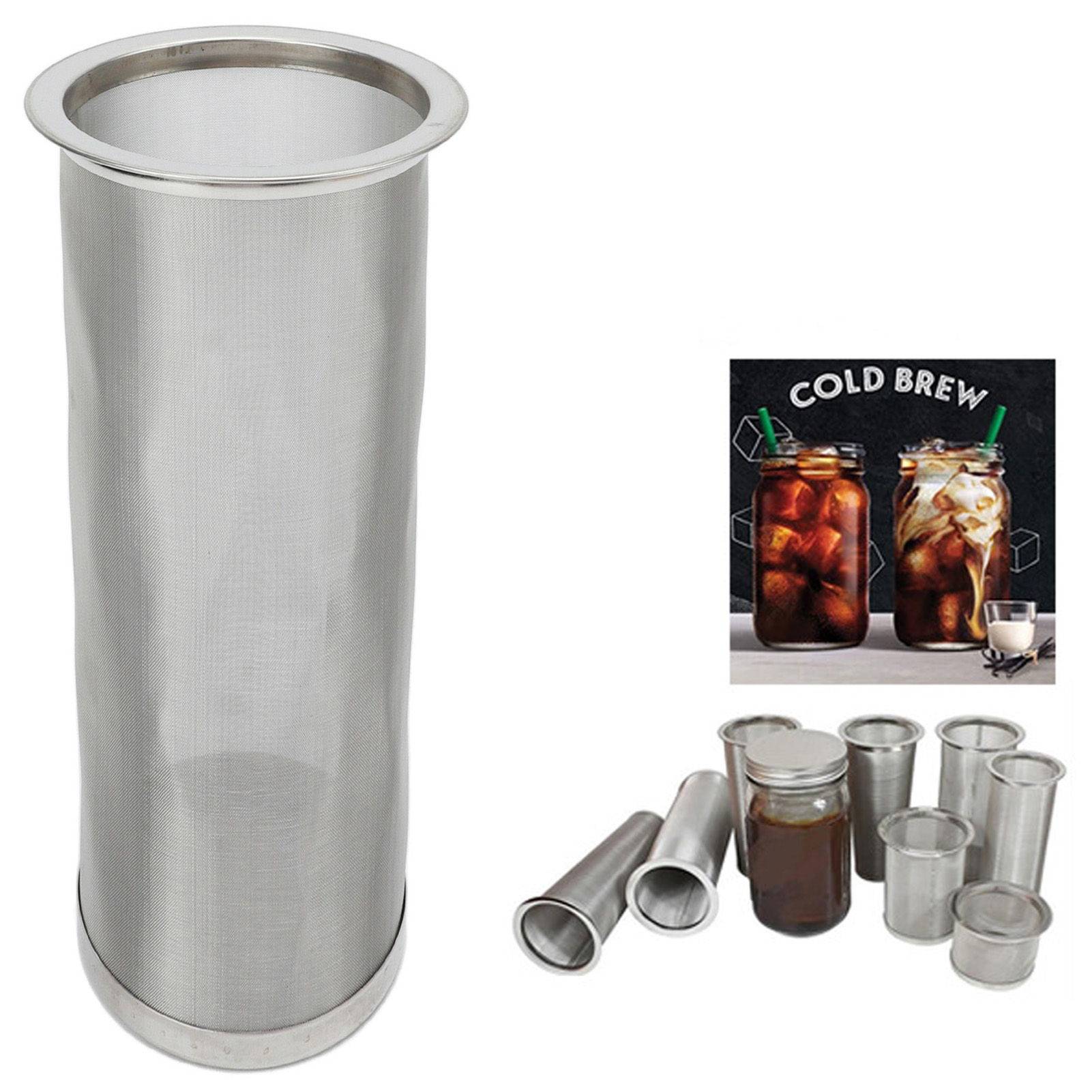 Mason Runde Edelstahl-304-filterpatrone Mit Weißer Gummidichtung (8 X 21 Cm) Für Kaffee, Säfte Und Getränke