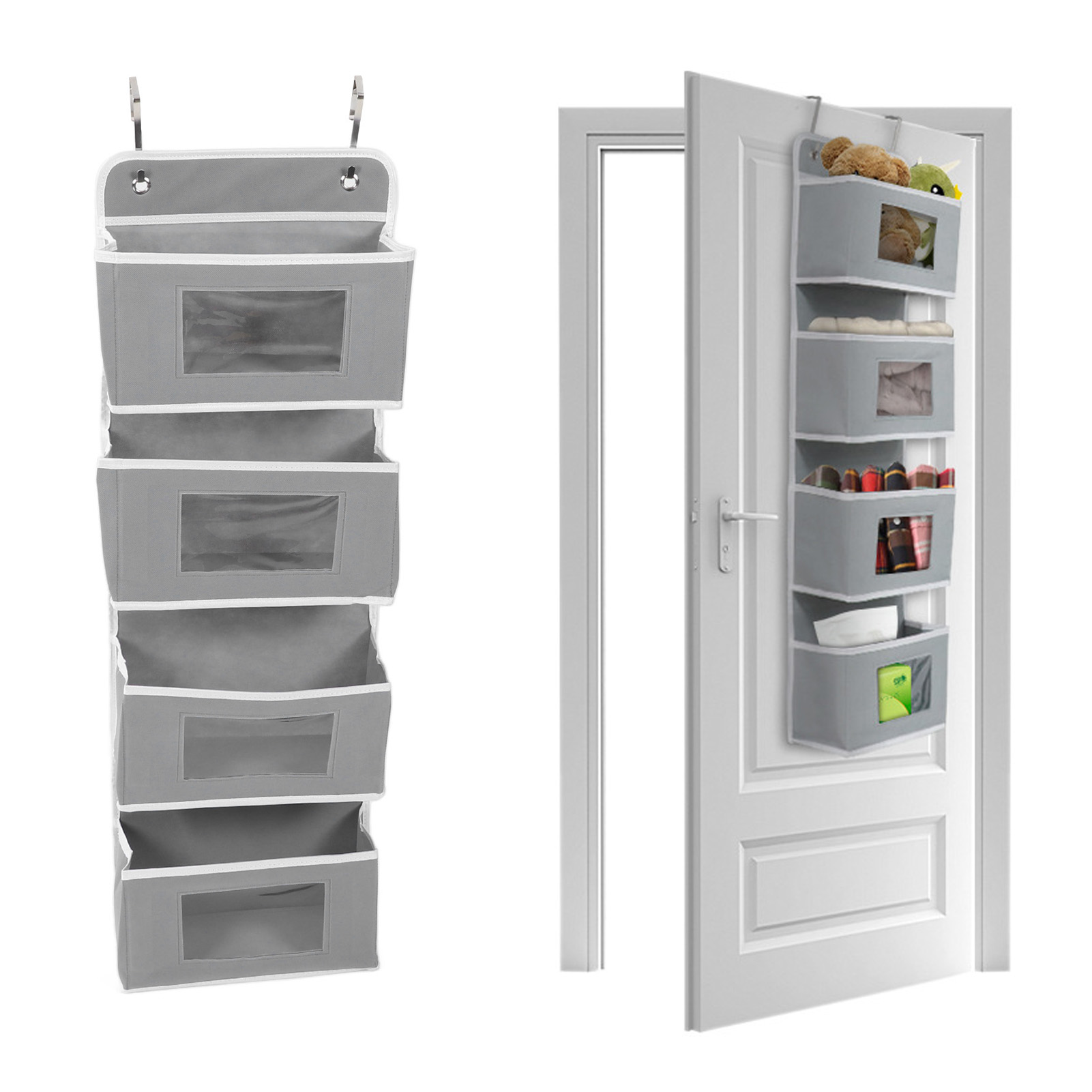 Hängender Wandorganizer Mit Haken, Ideal Für Die Tür, Speisekammer, Kinderzimmer, Küche, Kleiderschrank Oder Studentenzimmer. Grau, 4 Fächer.
