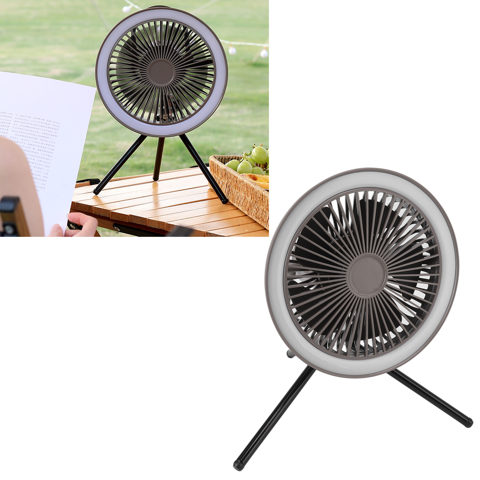 Hängender Ventilatorhalter Für Outdoor-zelte, 3-stufiger Ventilator, Fernbedienung, Usb-wiederaufladbar, Grau.
