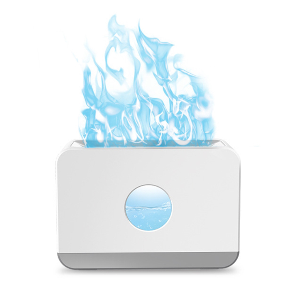 Aromadiffusor Für Den Schreibtisch Mit Flammeneffekt, Luftbefeuchter Mit Großem Fassungsvermögen, Flammen-nachtlicht, Weiß-blaues Licht, Einheitsgröße.