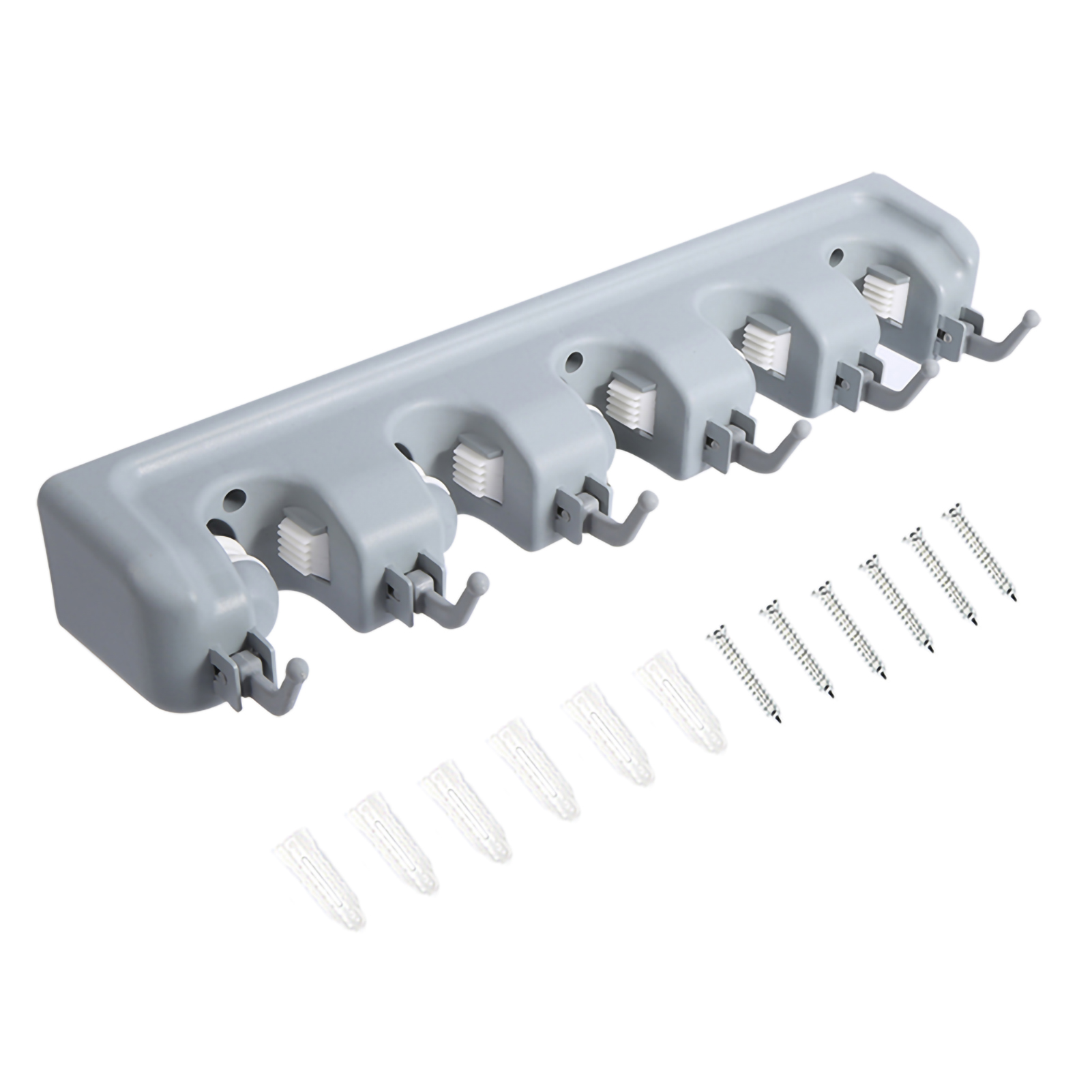Wandmontiertes Aufbewahrungsregal Für Besen, Bürsten Und Mopps (5 Positionen Und 6 Haken)