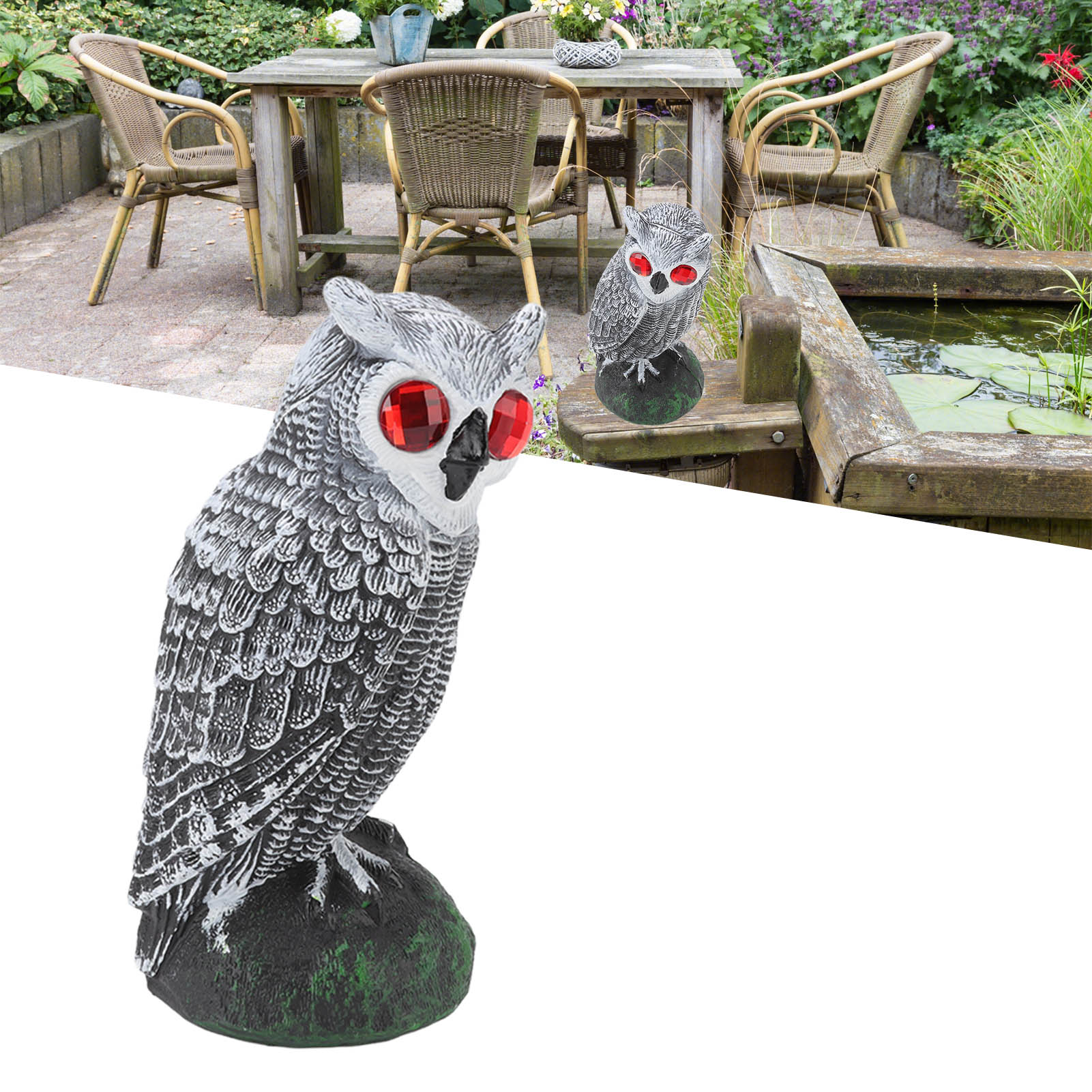Plastikeule Mit Roten Augen Für Gärten, Hofdekoration, Vogelabwehr, Gartendekoration Im Freien, Künstliche Jagdeule Aus Plastik, Abschreckungs- Und Schreckvorrichtung, Kleine Katze Mit Gebogenem Kopf,