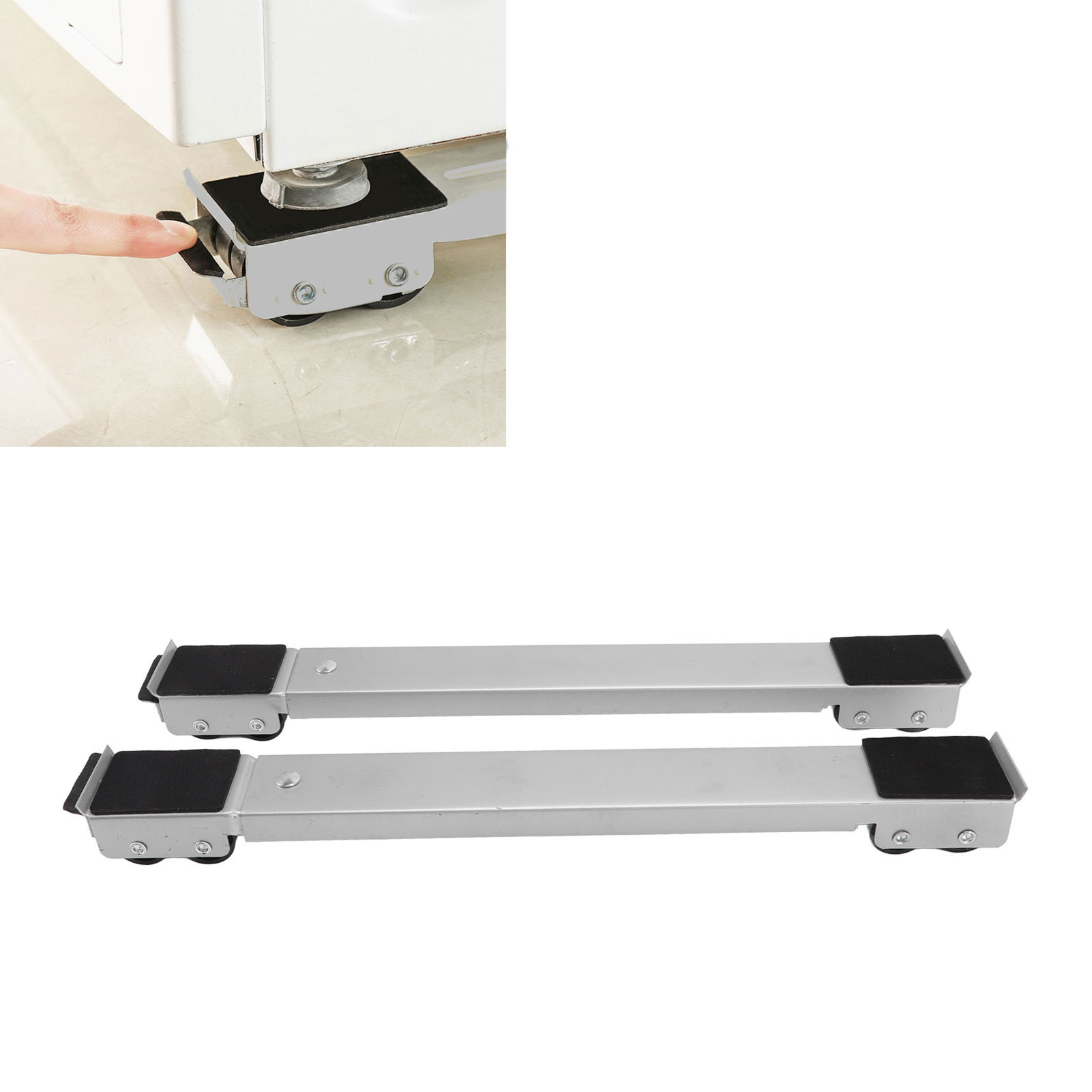 Set Mit 2 Mobilen Möbelrollen, Erhöhter Basis, Bewegliche Rollen Für Kühlschrank Und Waschmaschine, Silberfarben