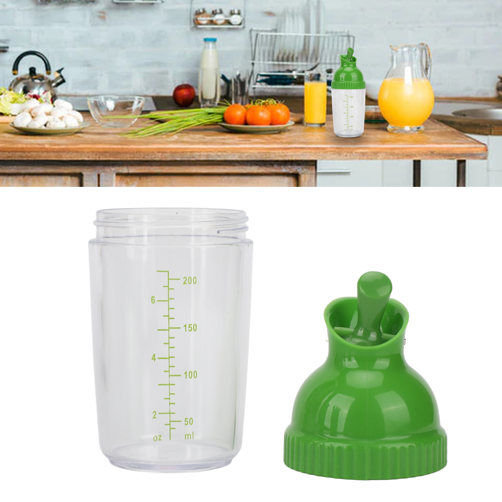 200 Ml Bpa-freier, Auslaufsicherer Salatdressing-shaker Mit Deckel, Für Die Küche (grün)