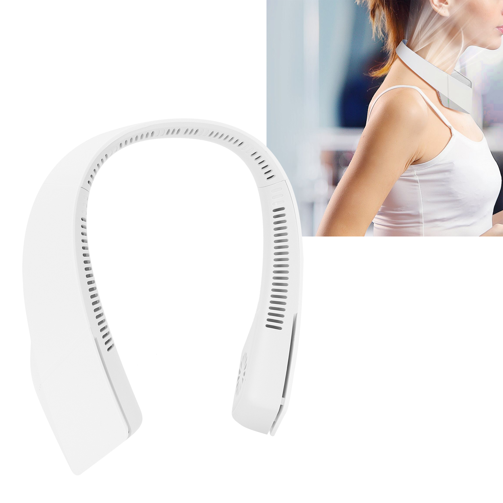 Elektrischer Ventilator Ohne Rotorblätter, Usb-nackenventilator Mit Hoher Kapazität, Kleiner Tragbarer Ventilator Für Reisen Und Sport (weiß)