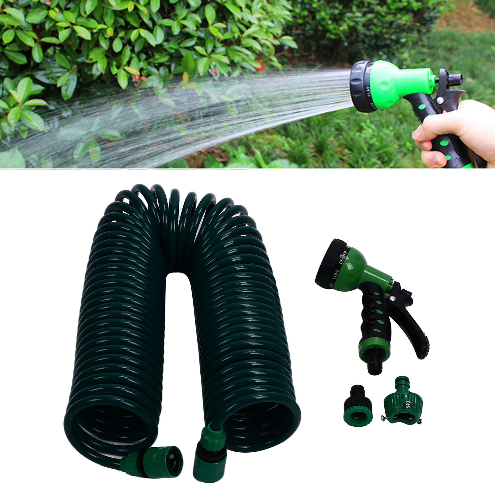 15 Meter Langer Eva-teleskop-gartenschlauch Mit Feder Und Schnellanschluss-wasserpistole, Multifunktionales Wasserpistolen-set Für Die Autowäsche