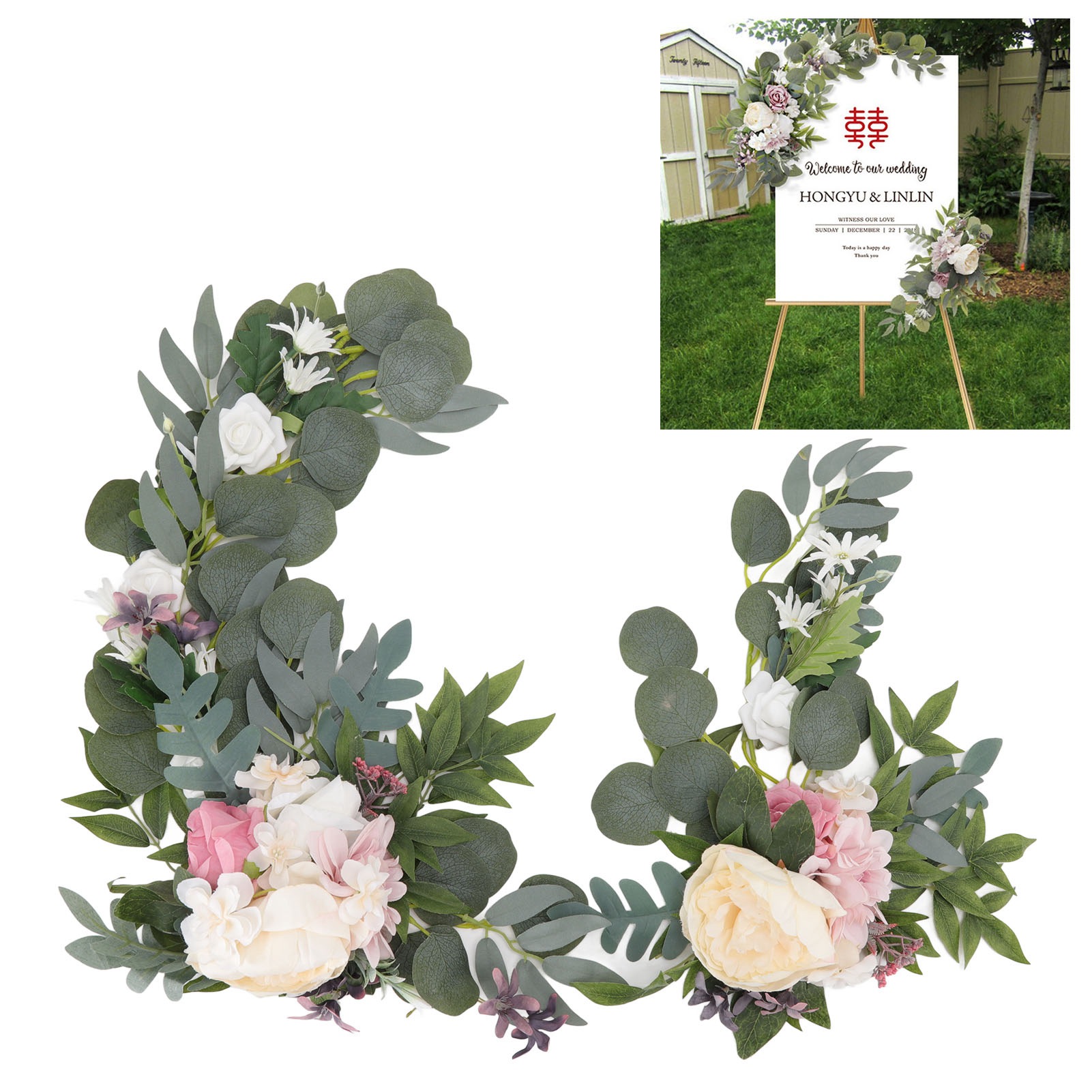 2 Hängende Blumengirlanden Aus Abs-kunststoff, Dekorative Künstliche Bogenblumen Mit Band Für Hochzeiten