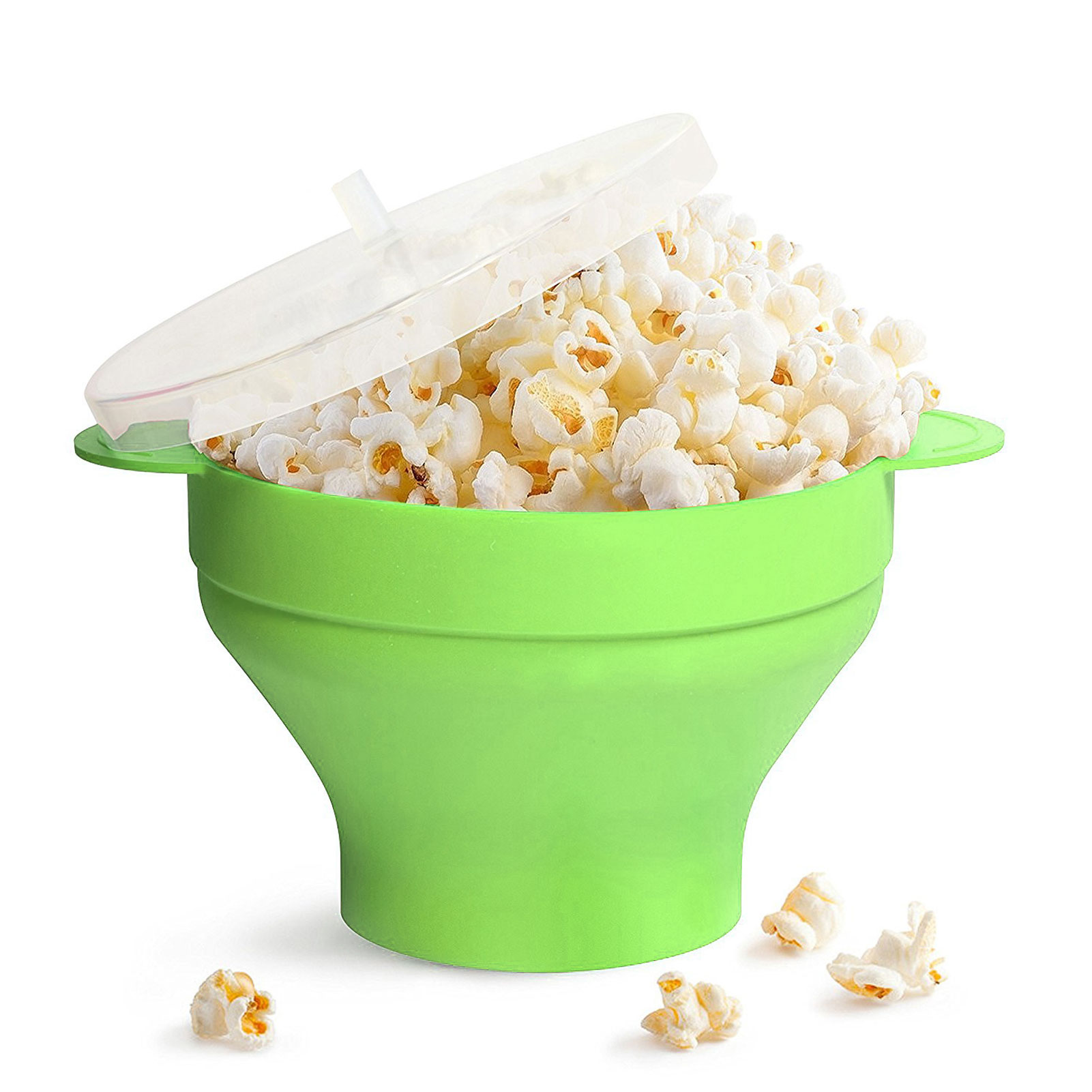 Zusammenklappbare Popcornschüssel Aus Silikon Mit Deckel Und Griff (grün).