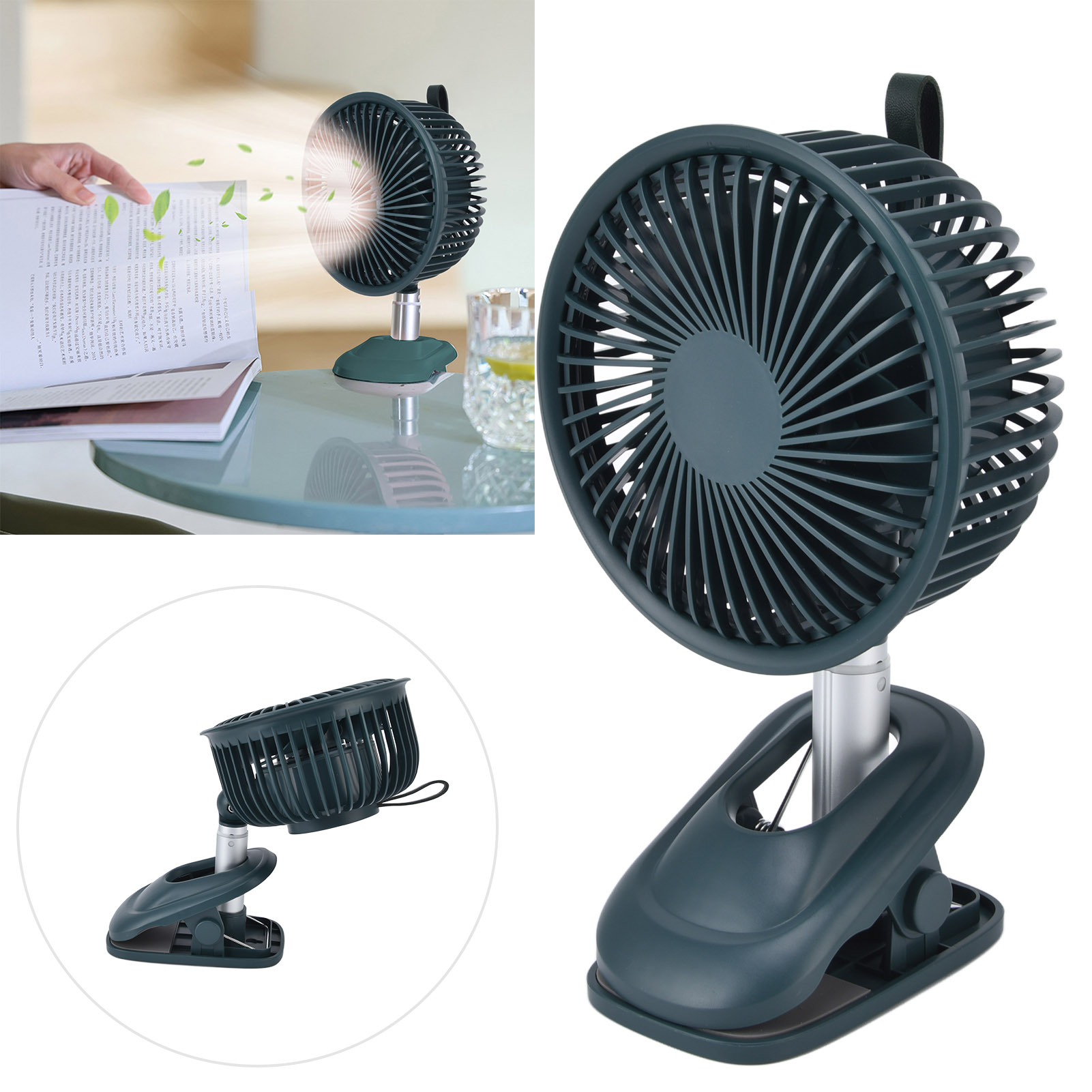 360° Verstellbarer, Omnidirektionaler Clip-ventilator, Automatisch Oszillierender Ventilator, Tragbarer Tischventilator, Usb-aufladbar, Grün.