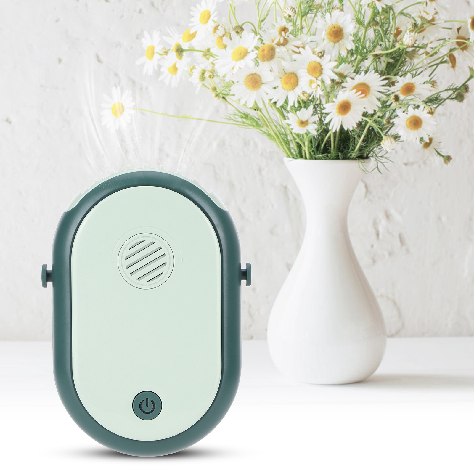 Tragbarer, Dreistufiger Elektrischer Tischventilator Mit Nackenband, Aromatherapie Und Usb-ladefunktion (grün)
