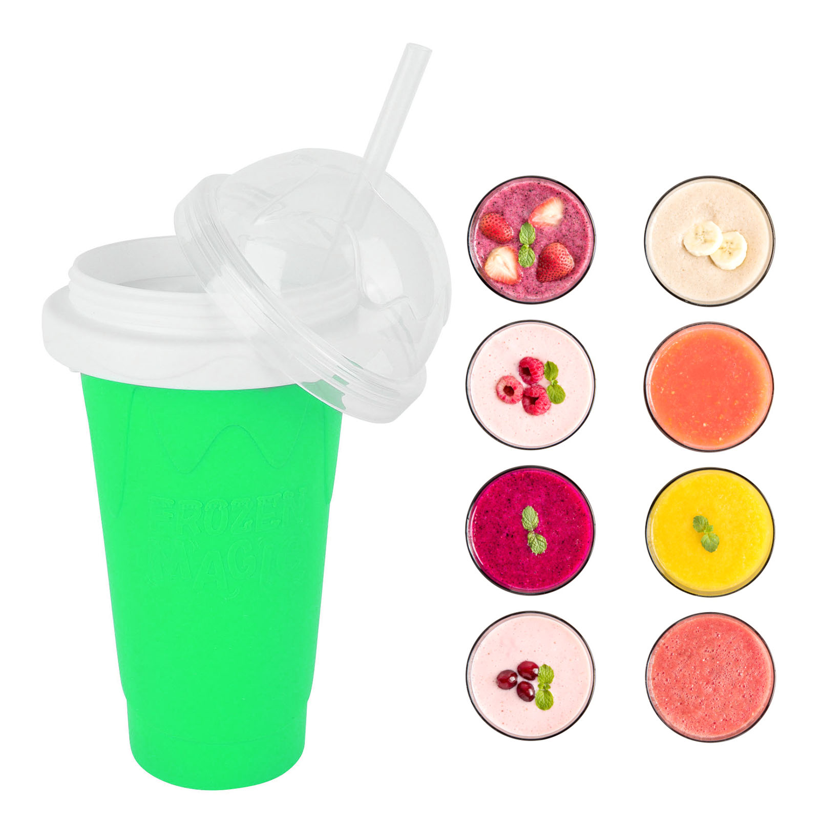 Wiederverwendbarer Und Tragbarer 400-ml-doppelwand-silikonbecher Mit Quetschverschluss Für Smoothies Und Eisgetränke, Grün