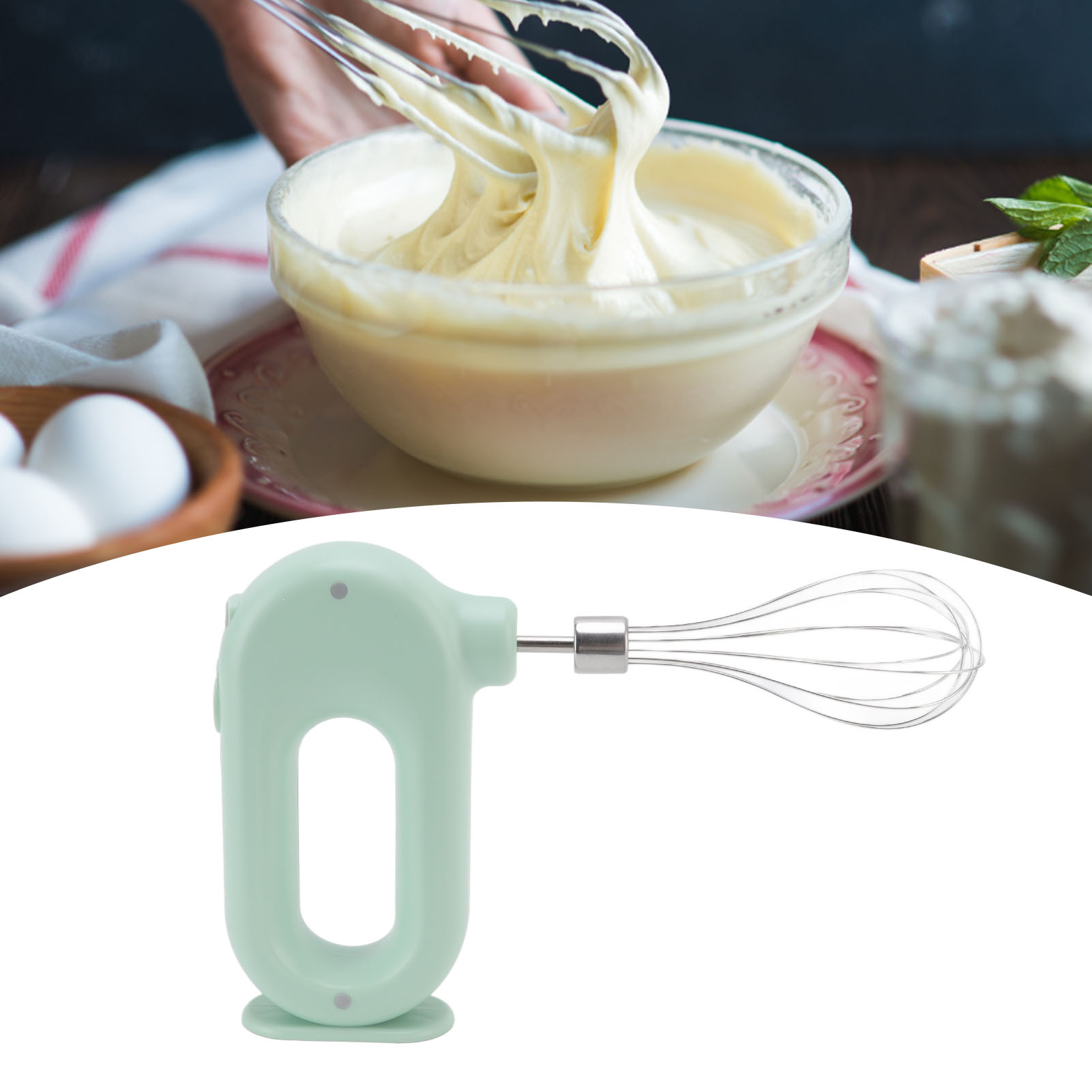 Ovaler Elektrischer Doppelrührer, Geeignet Für Den Hausgebrauch, Zum Automatischen Sahneschlagen, Tragbarer Standmixer, Grün.