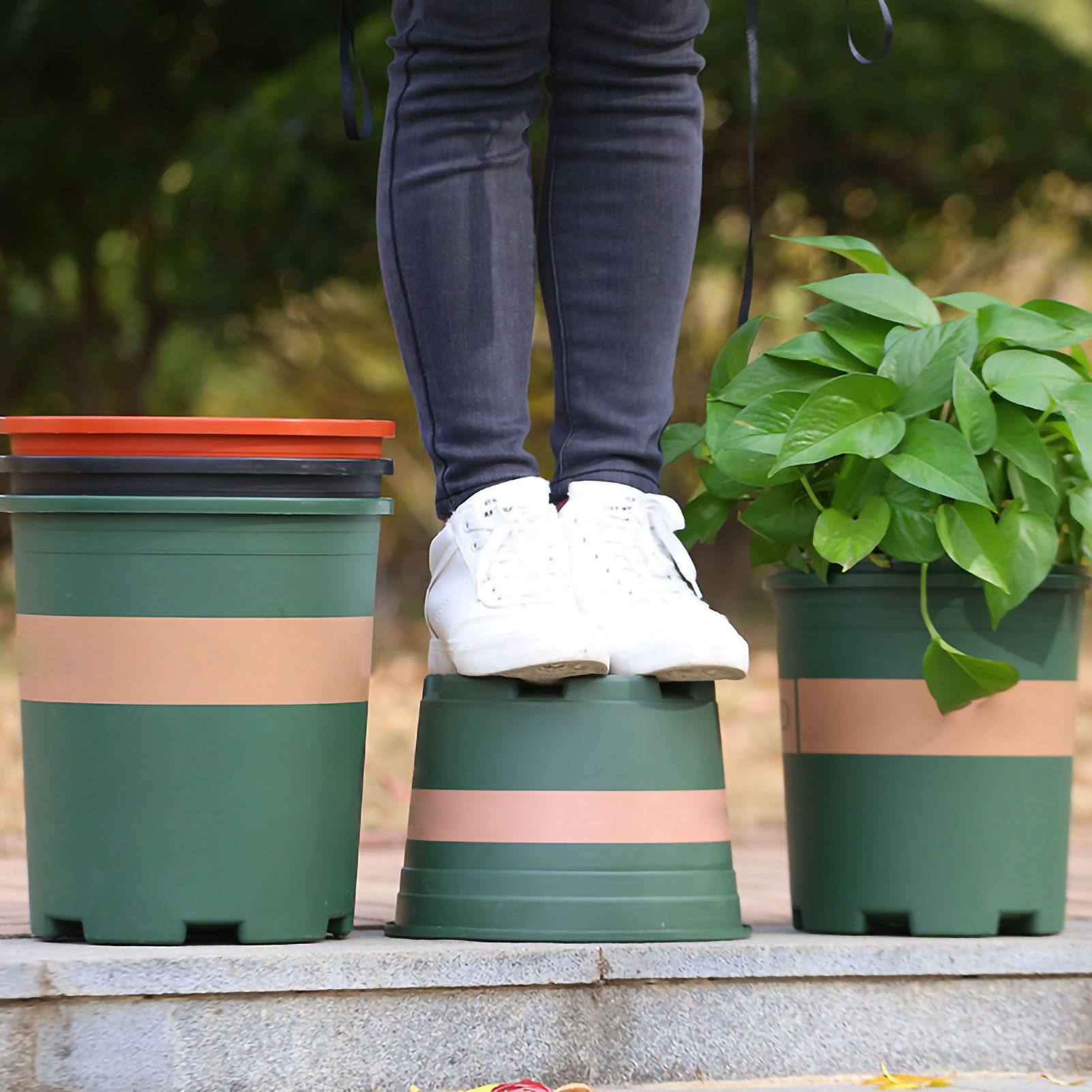 19-liter-blumen-/gemüsetopf, Kreativer Pflanztopf Mit Wurzelkontrolle, Balkon-blumen-/gemüsetopf, Olivgrüner Kunststoff-blumentopf, 19 Liter: 28 Cm Durchmesser, 31 Cm Höhe, 22 Cm Boden