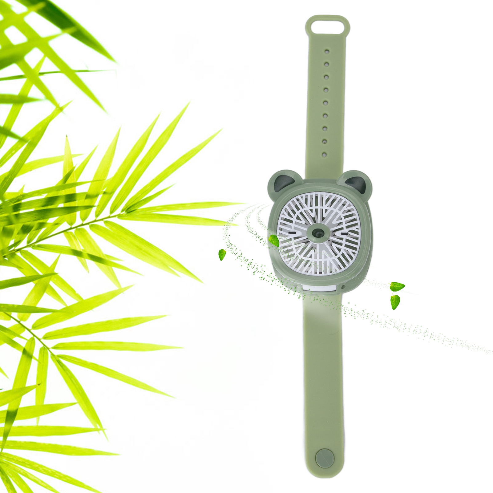 Tragbarer Handgelenkventilator Mit Farbigem Licht, Mini-usb-ventilator Mit Drei Geschwindigkeitsstufen, Grünes Bärenmuster, 3. Generation.