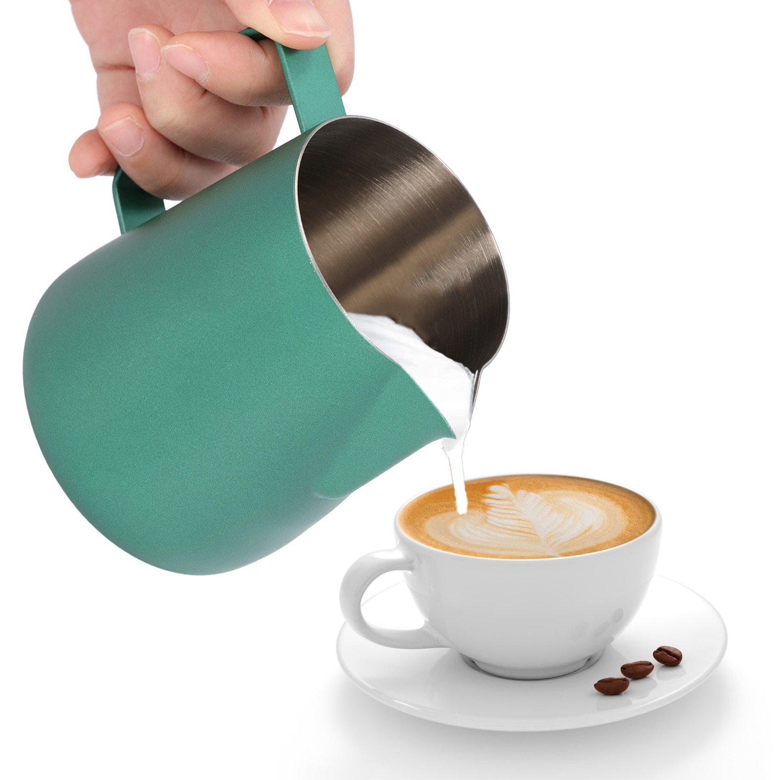 400 Ml Teflon-latte-becher/töpferschale Von Swan Art Mit Grüner Milchfüllung