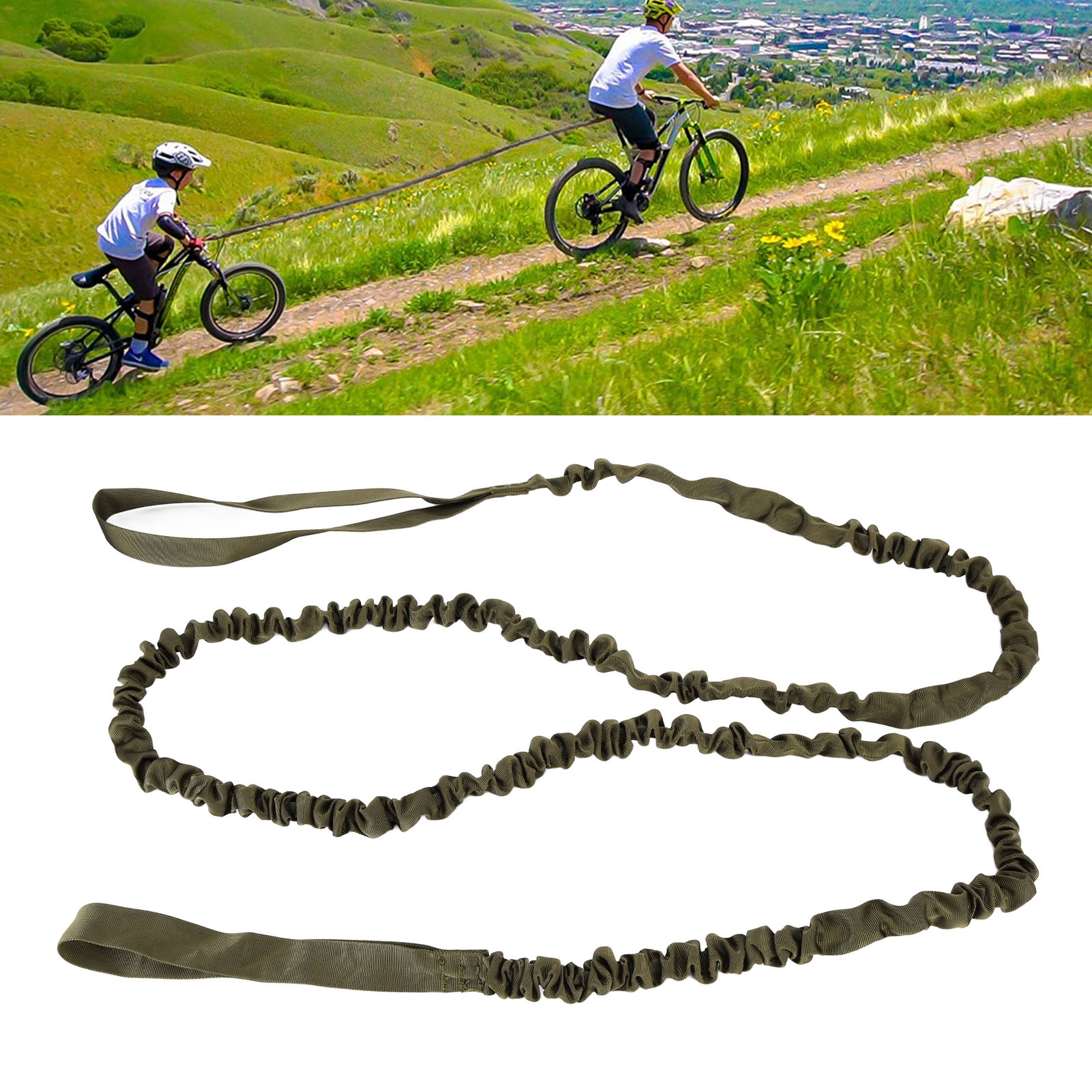 Verstellbares, Robustes Und Tragbares Fahrradabschleppseil Aus Nylon Mit Elastischer Spannung, Für Outdoor-radtouren, Militärgrün