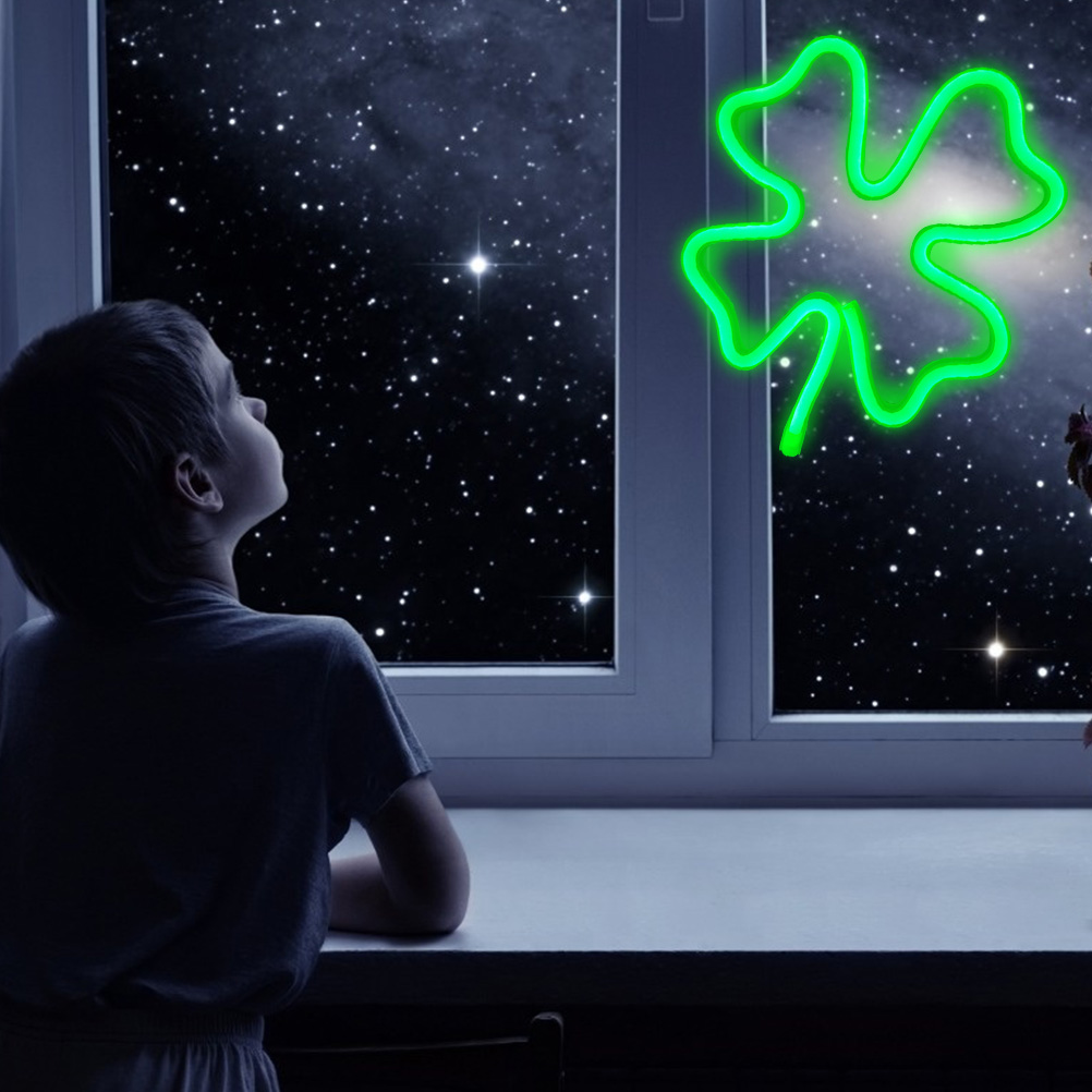 1 Grünes Led-leuchtschild In Kleeblattform Zur Wanddekoration, Auch Als Nachtlicht Verwendbar (batterien/usb)