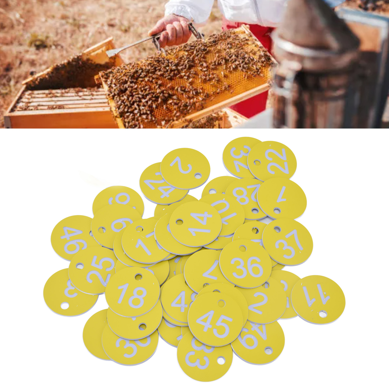 Nummerierte, Perforierte, Hellgelbe Bienenstock-markierungsetiketten, 1-50