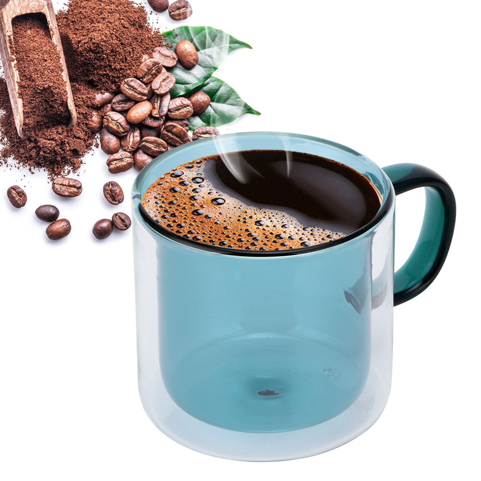 Doppelwandiger Becher 250 Ml, Hitzebeständig, Zylindrisch Und Transparent, Ideal Für Kaffee Mit Milch Zu Hause (hellgrün).