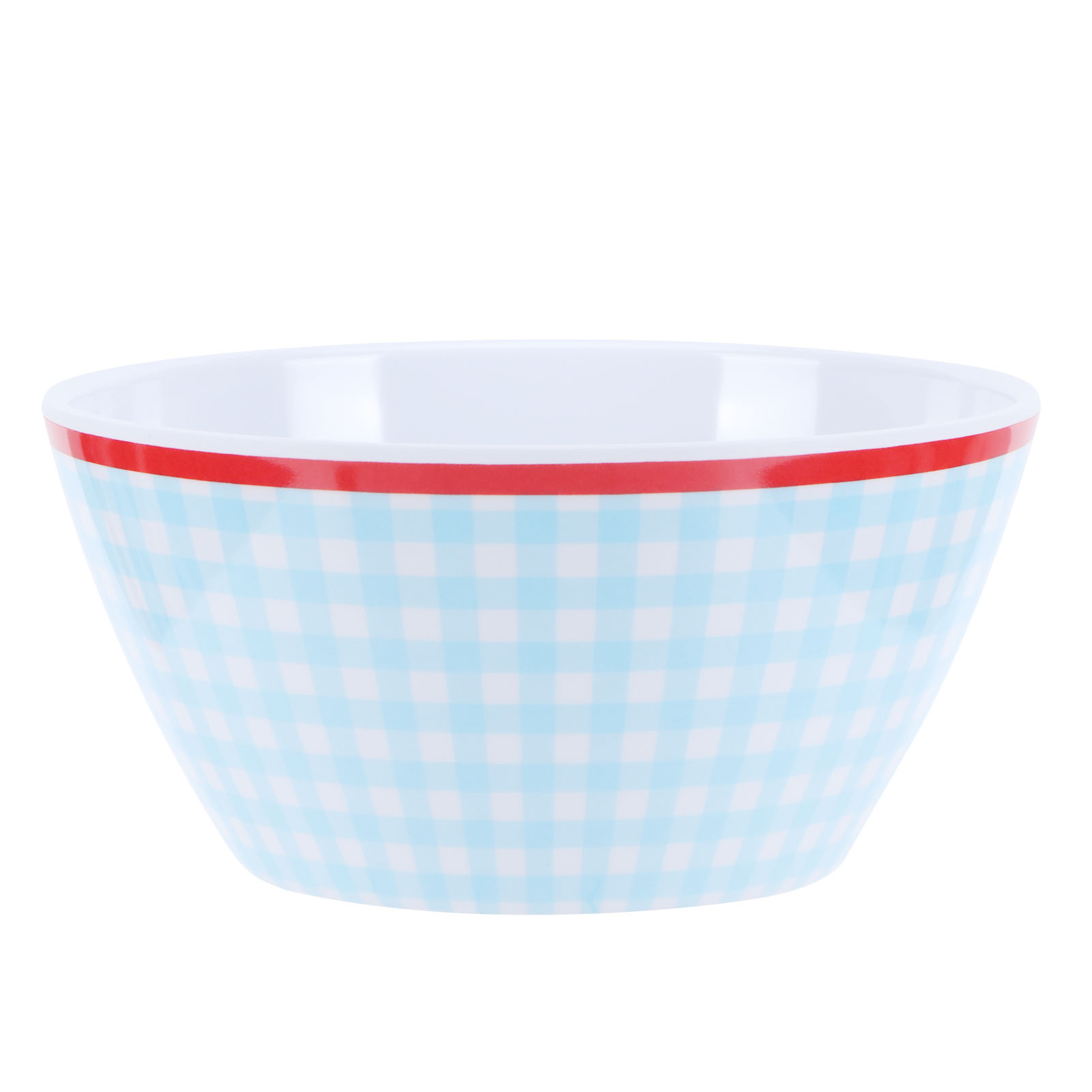 Set Aus 12 Salatschüsseln, 15 Cm (6 Zoll) Durchmesser, Aus Porzellanimitat, Hellblau Kariert.