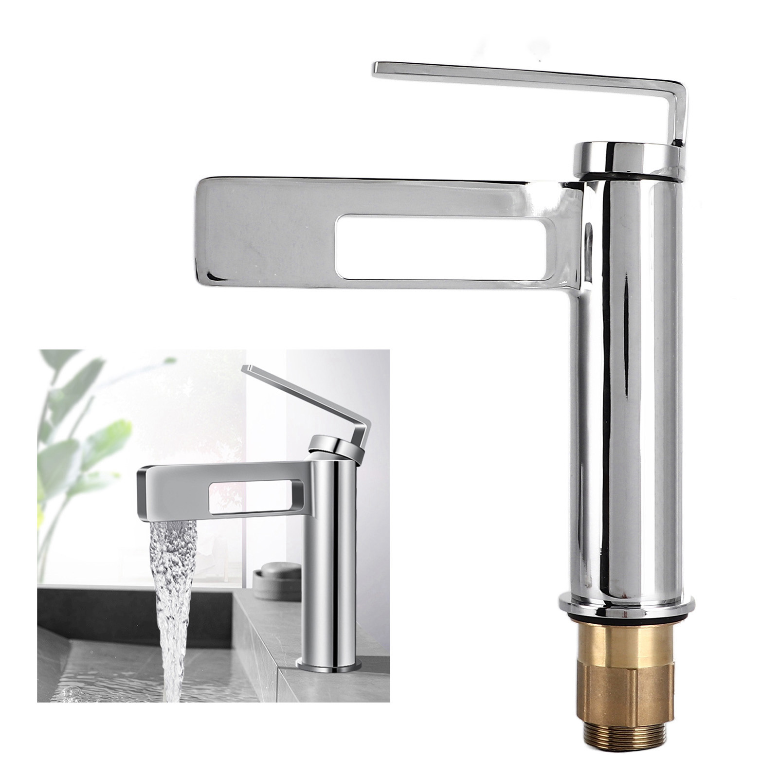 Waschbeckenarmatur Im Wasserfall-stil Komplett Aus Kupfer, Unterbaubecken, Einlochwaschbecken, Warm- Und Kaltwasserarmatur, Galvanisiert.